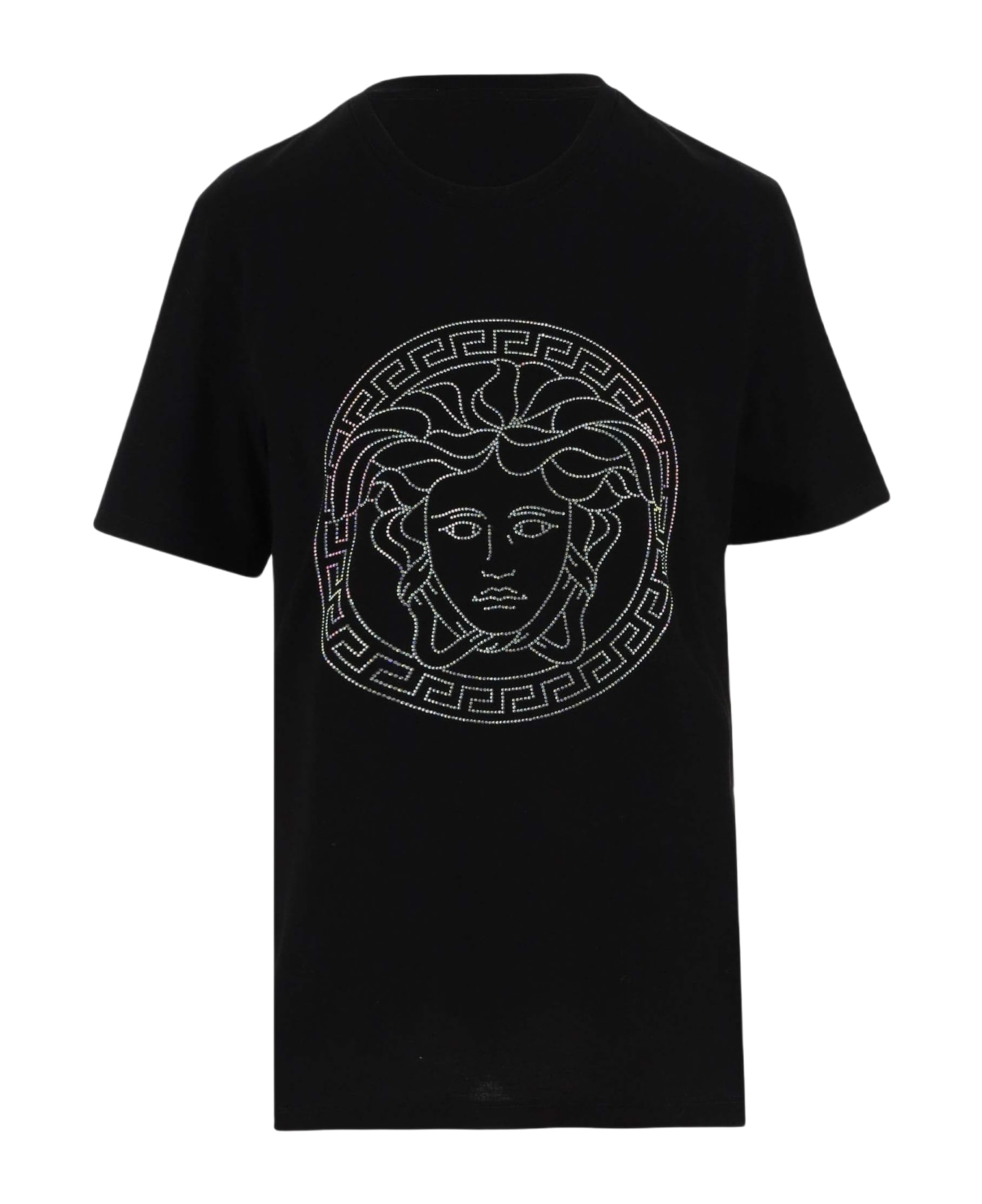 Versace Cotton T-shirt With Medusa Pattern - Black Tシャツ