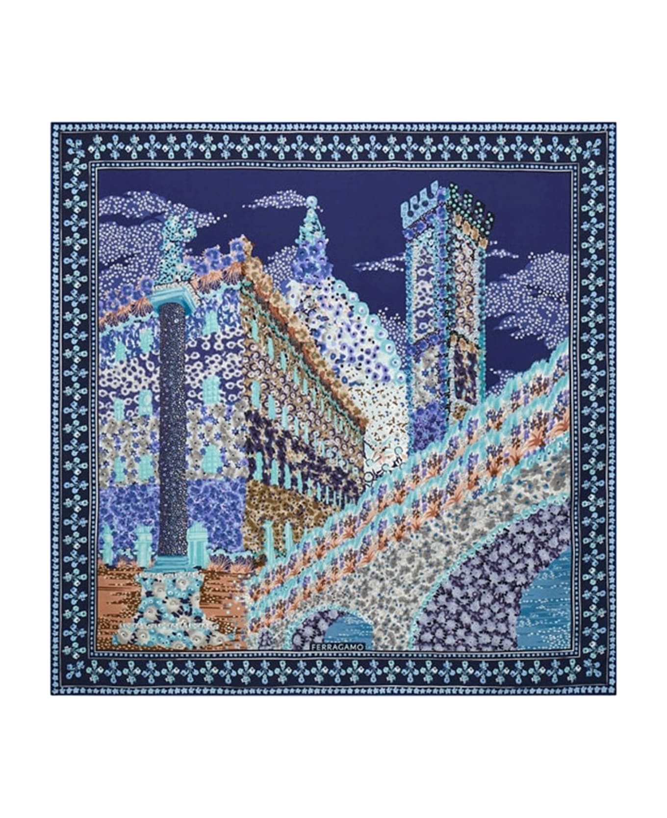 Ferragamo Silk Scarf With Palazzo Print - Blue スカーフ＆ストール