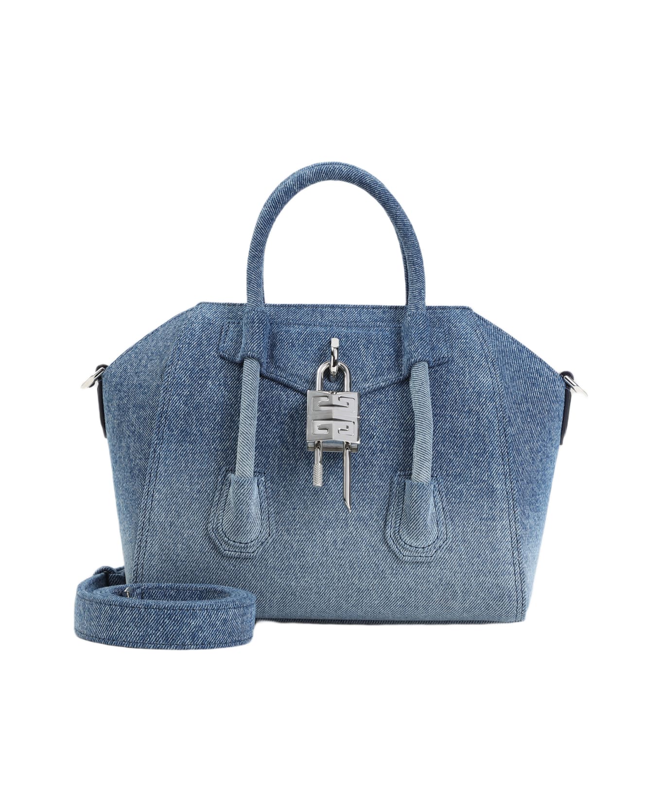 Givenchy Denim Mini Antigona Lock Handbag - MEDIUMBLUE