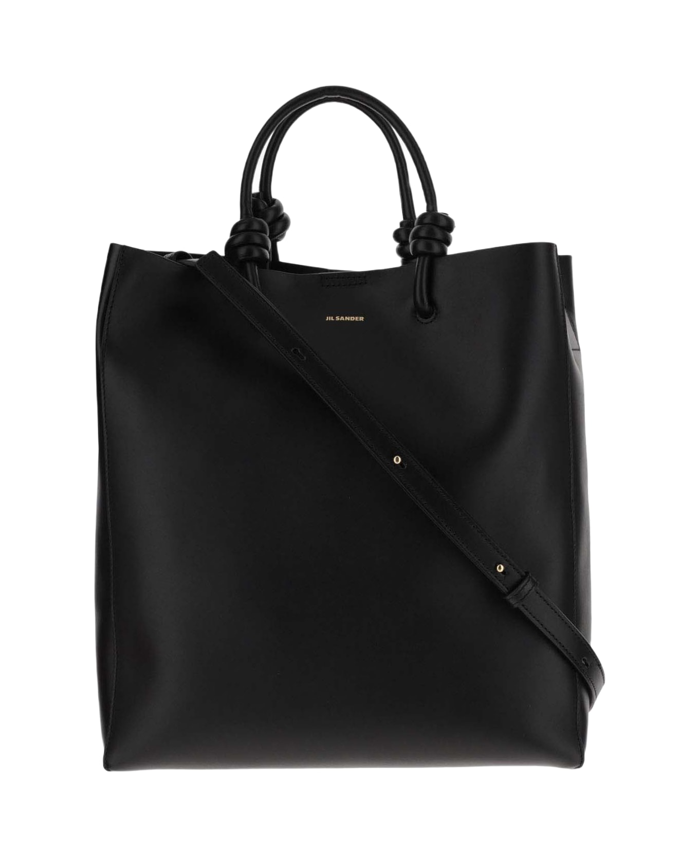 Jil Sander Leather Tote Bag With Logo - Black トートバッグ