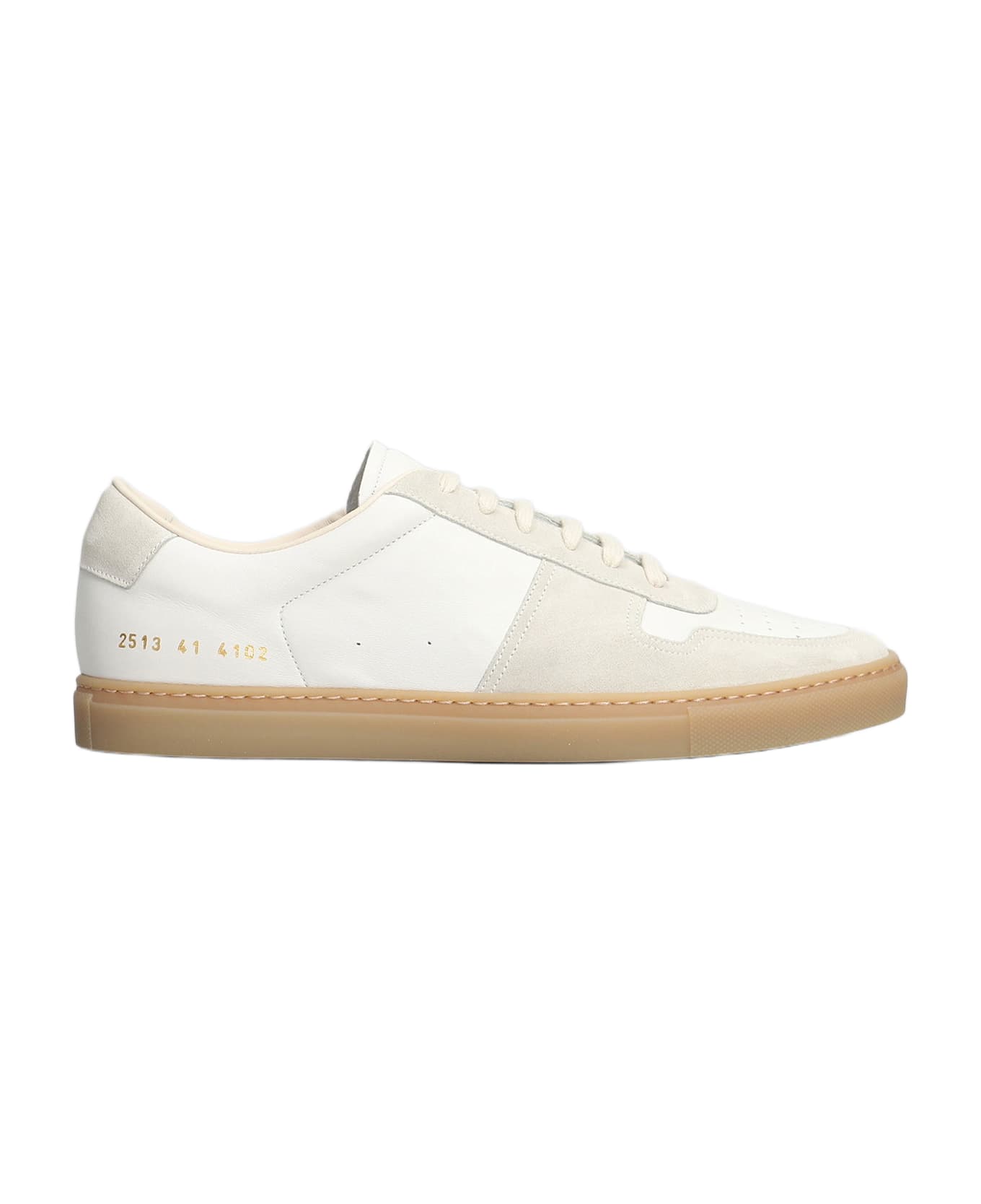 Common Projects Bball Slim Sneakers In White Suede And Leather - white