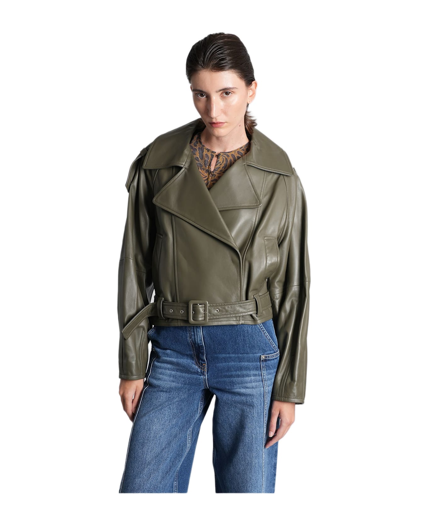 IRO Yuria Biker Jacket In Green Leather - green