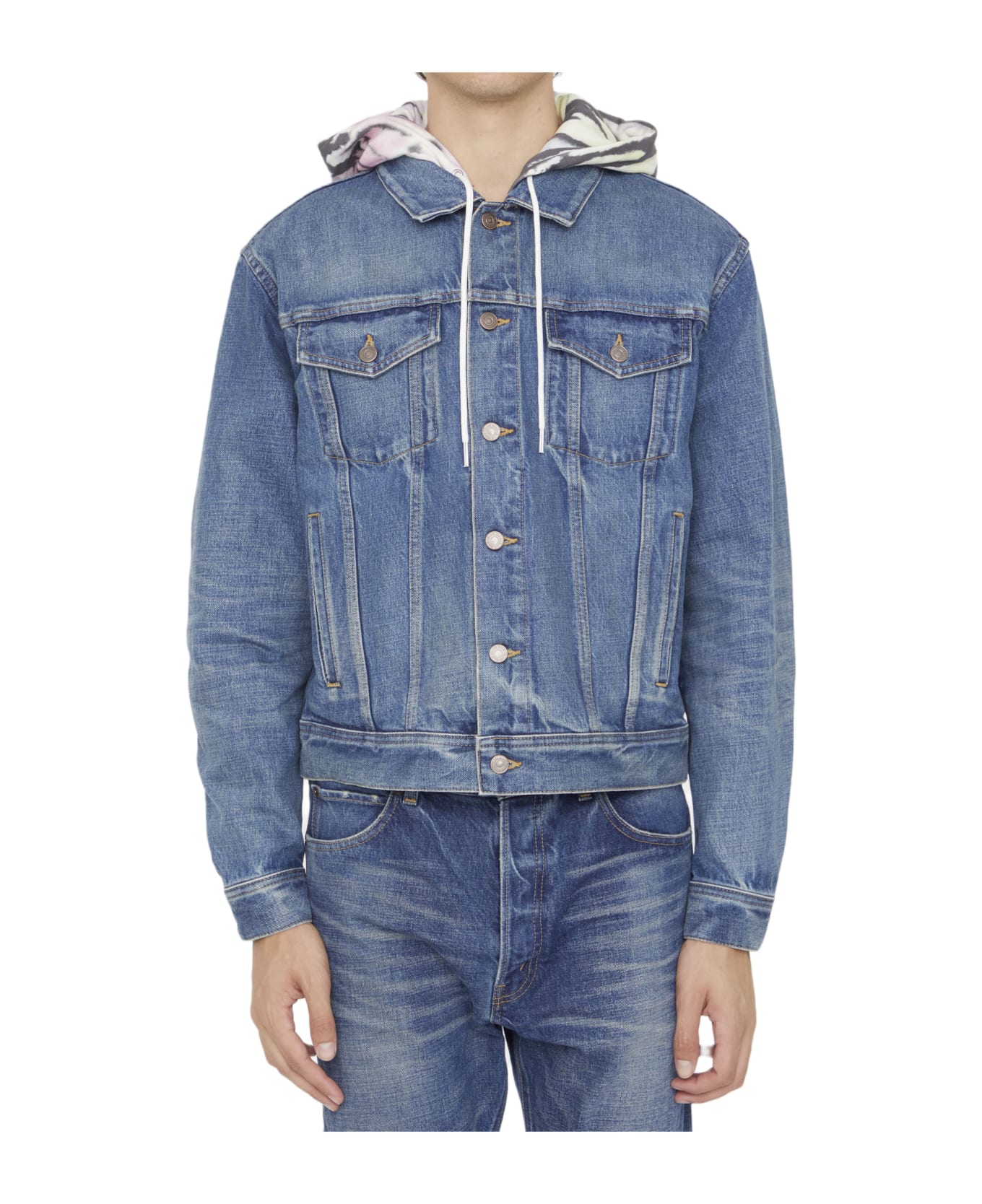 Celine Denim Jacket With Tie-dye Hood - Denim