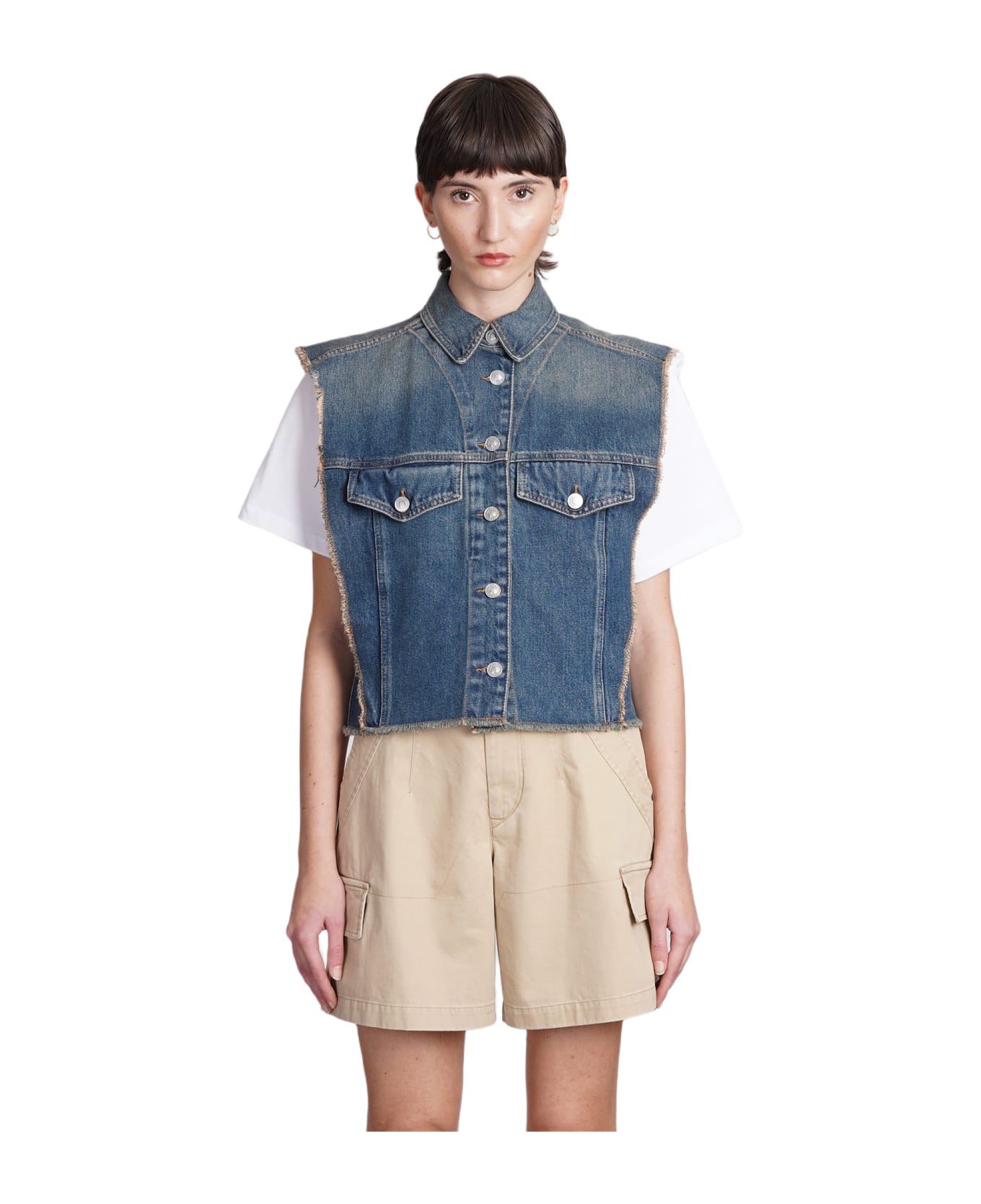 Isabel Marant Tyra Vest In Blue Cotton - blue