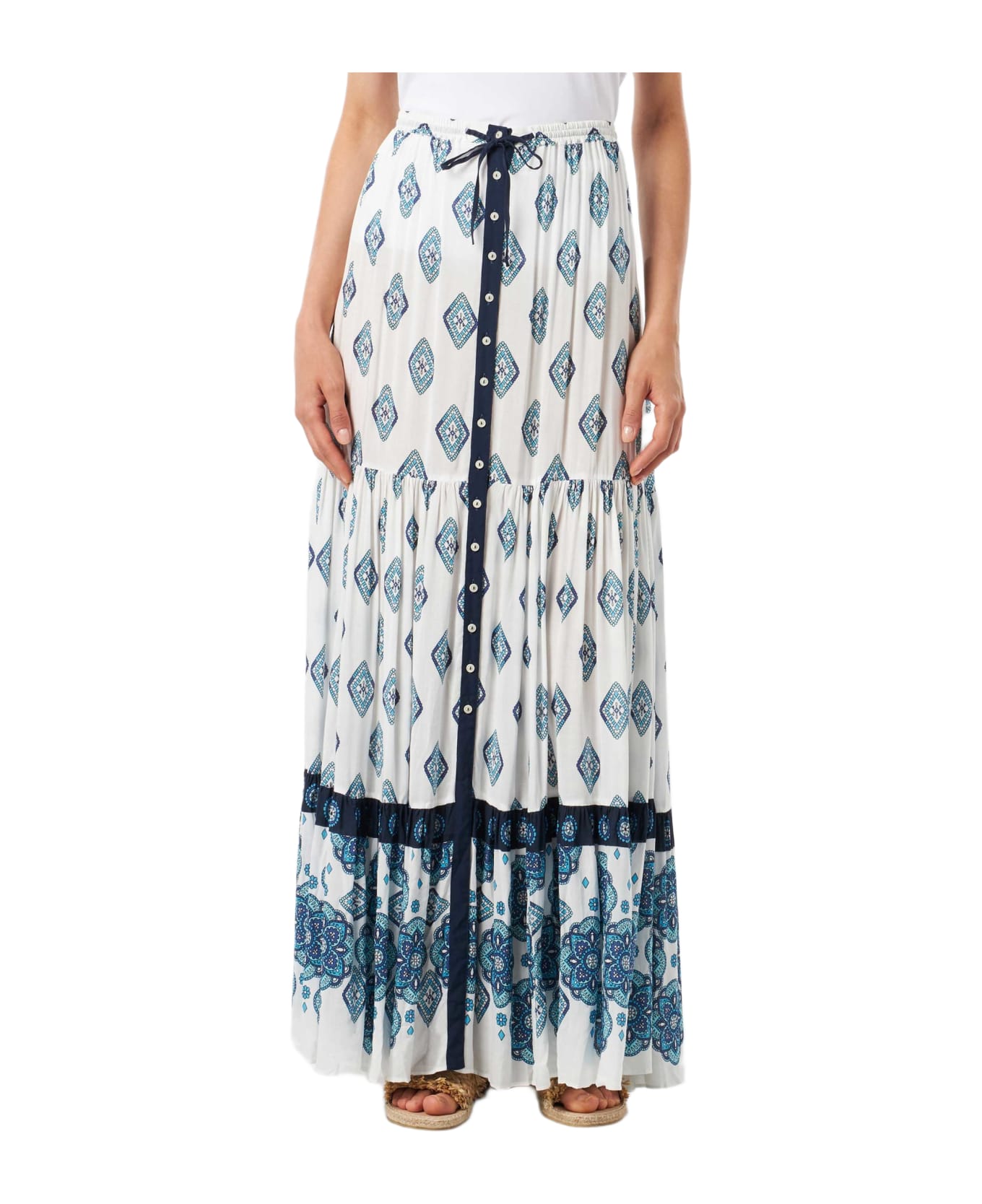 MC2 Saint Barth Light Blue Flower Gipsy Print Long Skirt - WHITE