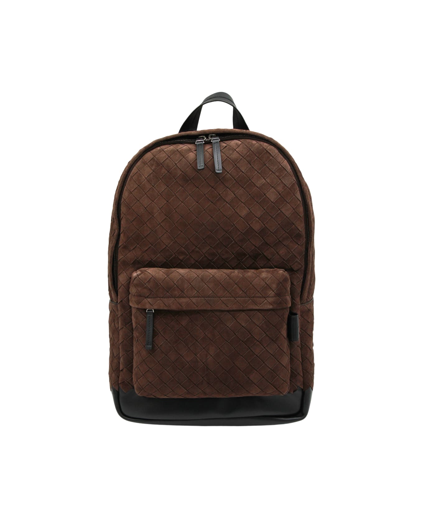Bottega Veneta Brown Leather Backpack - FONDANT/BLACK-SILVER