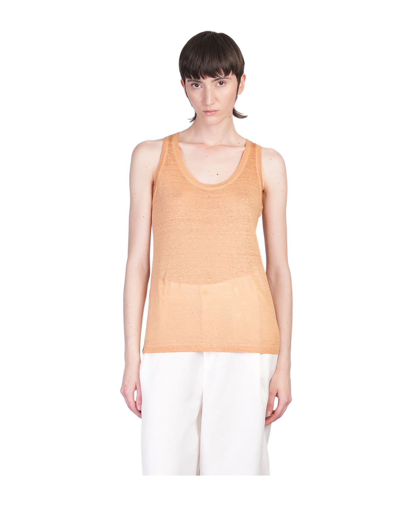 120% Lino Tank Top In Orange Linen - orange