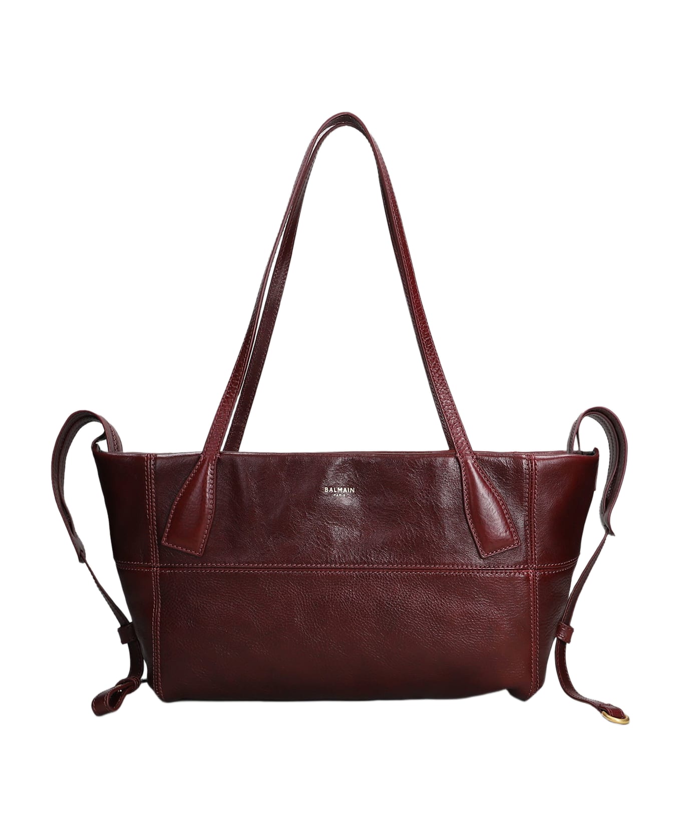 Balmain Track Zip Small Tote In Bordeaux Leather - bordeaux