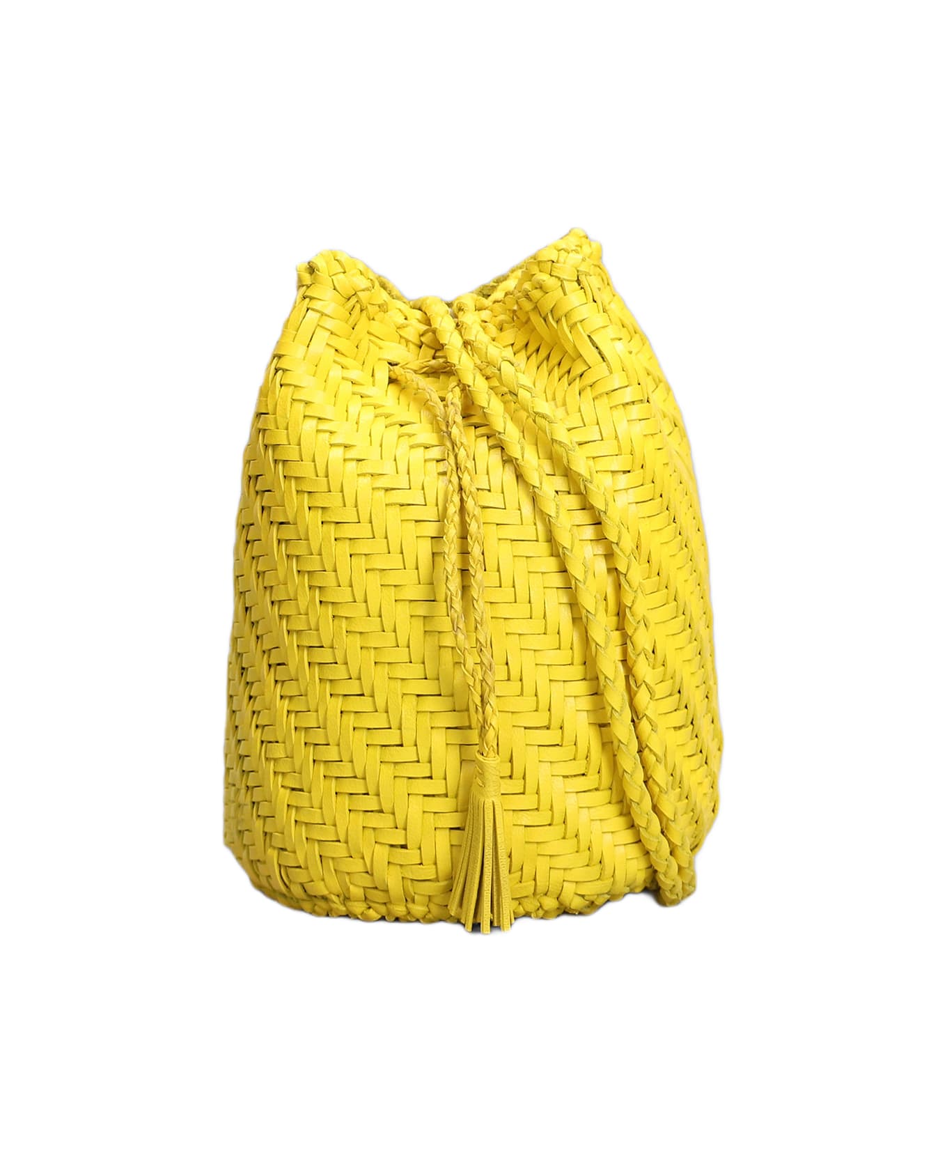Dragon Diffusion Pompom Double Jump Shoulder Bag In Yellow Leather - yellow
