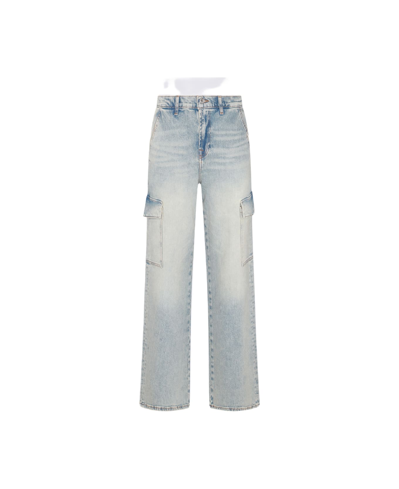 7 For All Mankind Light Blue Cotton Blend Cargo Jeans - FROST