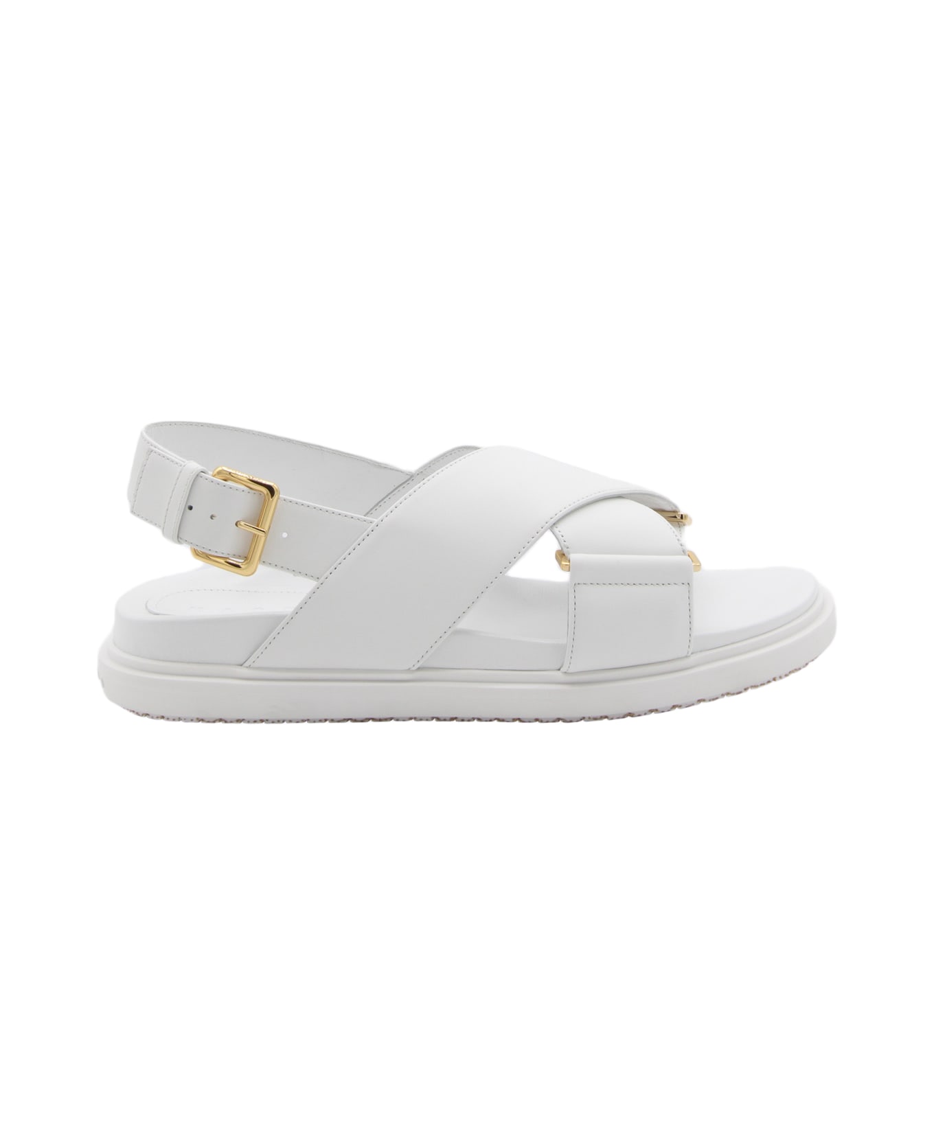 Marni White Leather Fussbet Sandals - LILY WHITE サンダル