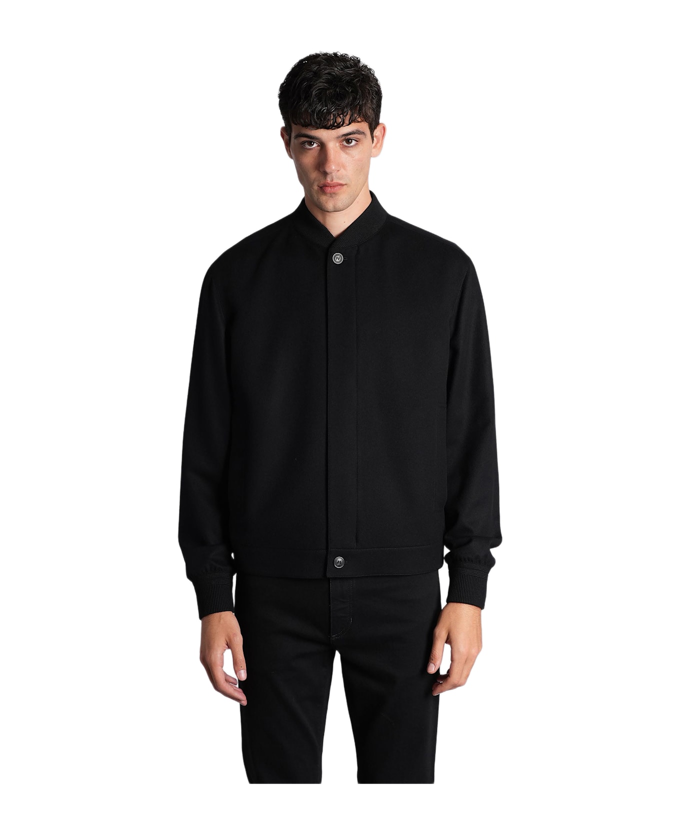 Zegna Bomber Jacket In Black Cashmere - black