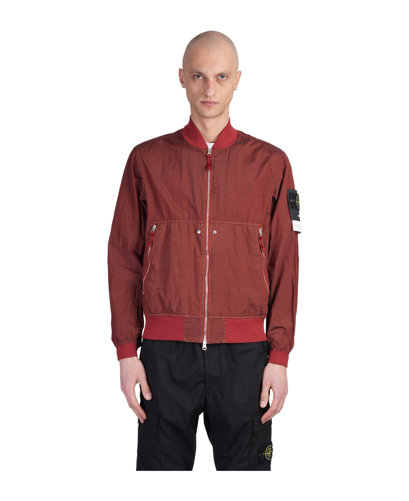 Stone Island Bomber Jacket In Red Polyamide - red