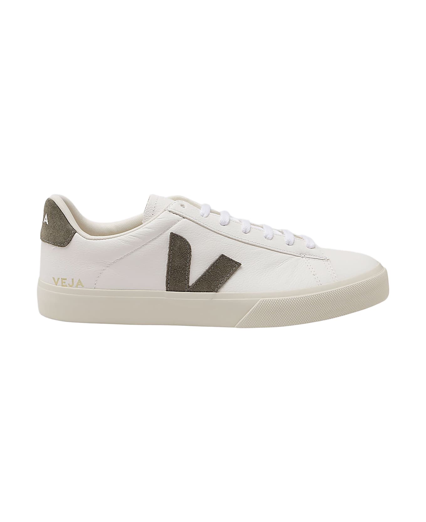 Veja White And Khaki Leather Campo Sneakers - WHITE-KAKI