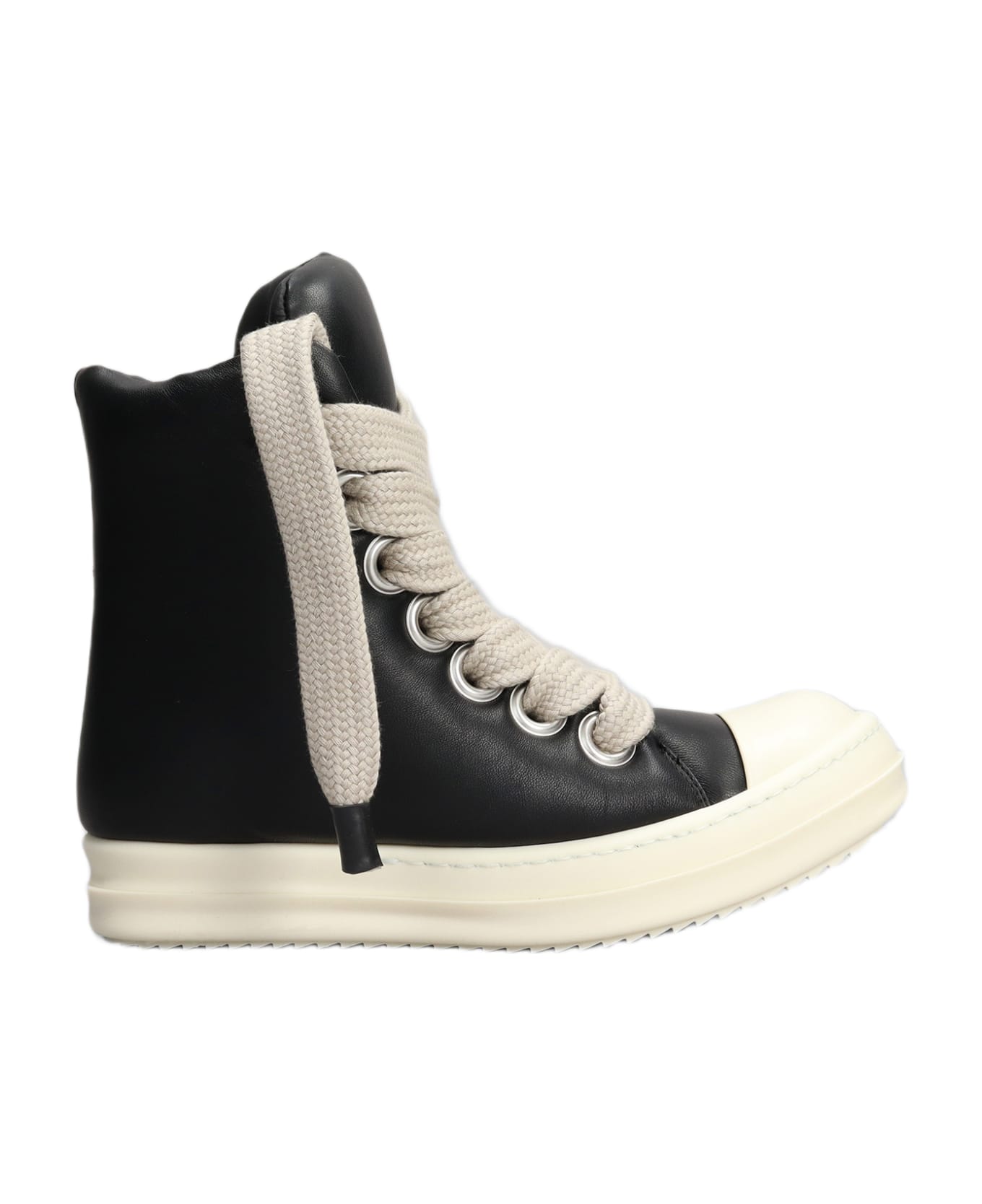 Rick Owens Jumbo Lace Padded Sneakers In Black Leather - black