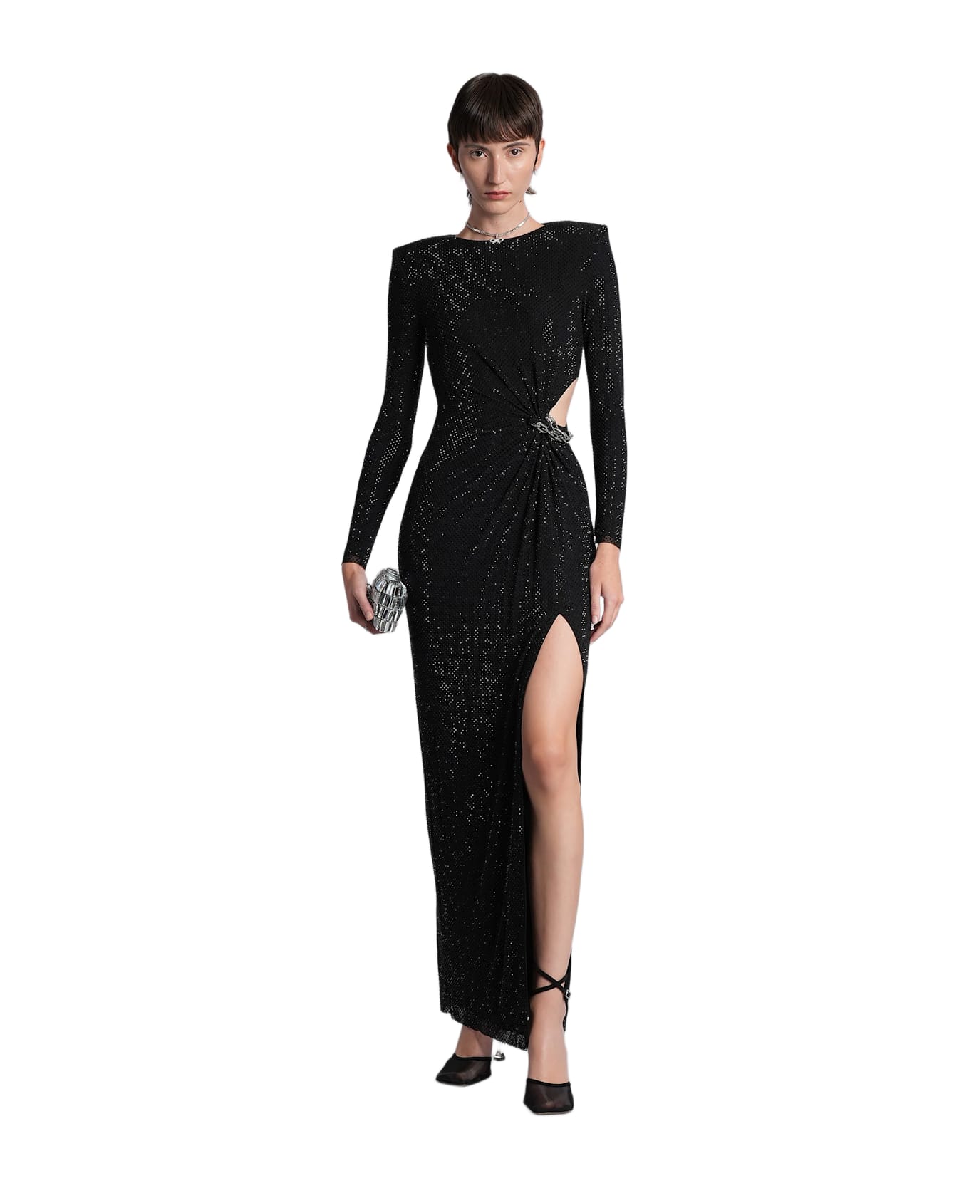 self-portrait Long Dress In Black Polyester - black