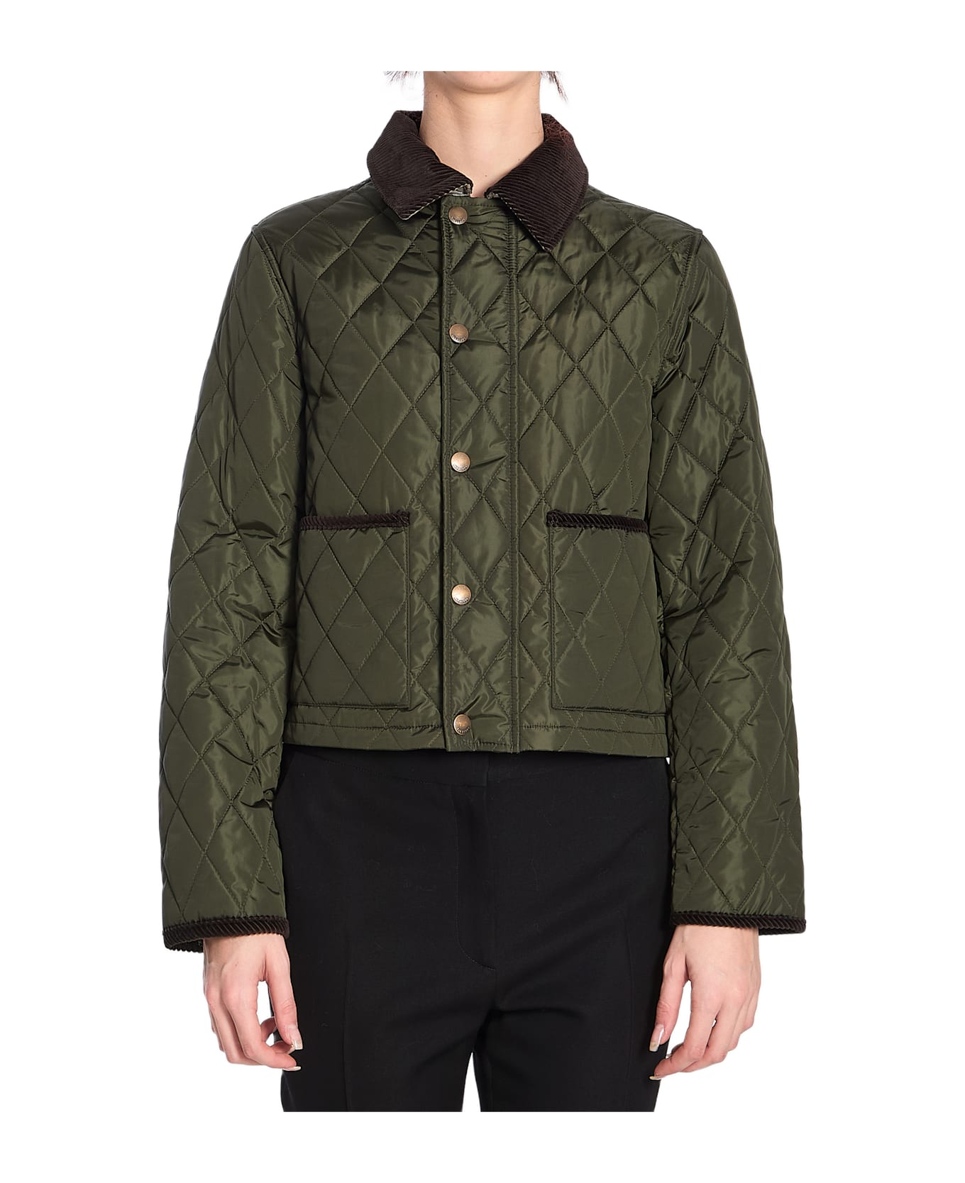 Burberry Cropped Quilted Jacket - Shale/brush Ip Check