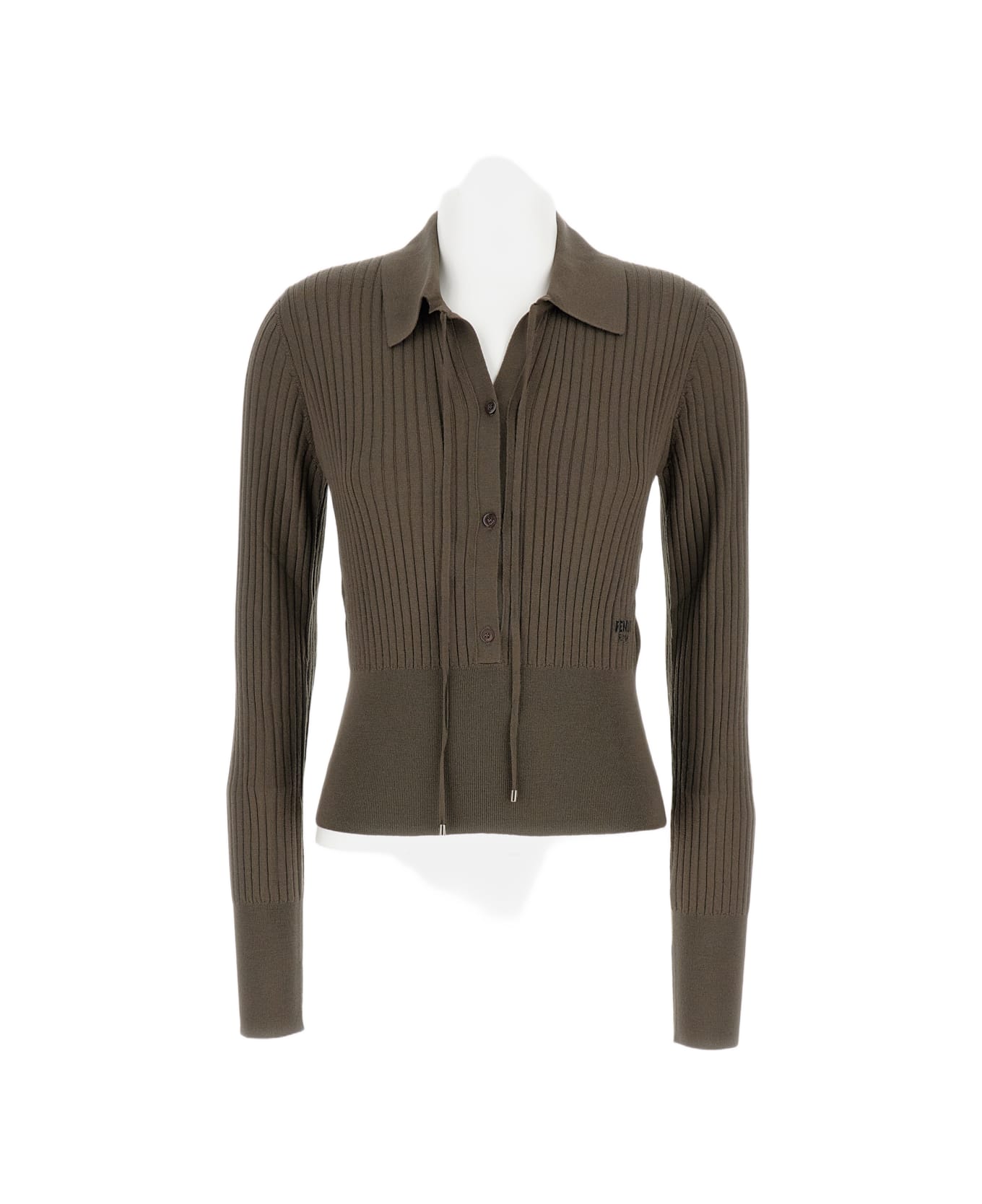 Fendi Ribbed Knit Pullover - Brown