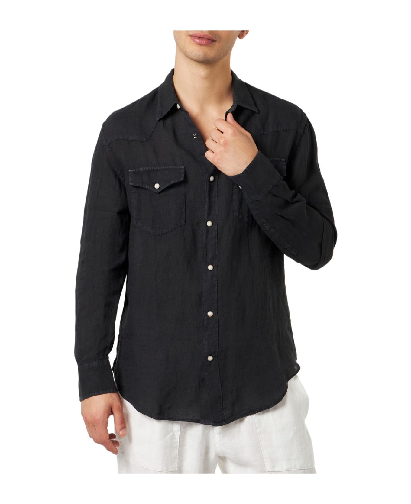 MC2 Saint Barth Man Black Linen Shirt - BLACK シャツ