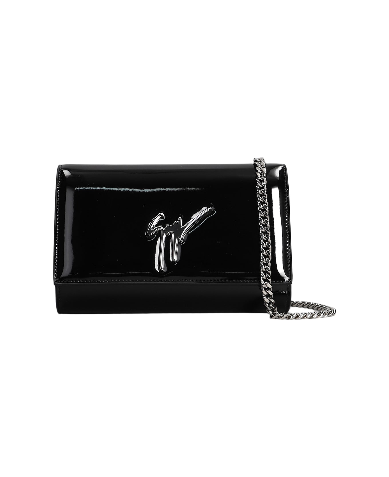 Giuseppe Zanotti Cleopatra Clutch In Black Patent Leather - Black Silver ショルダーバッグ
