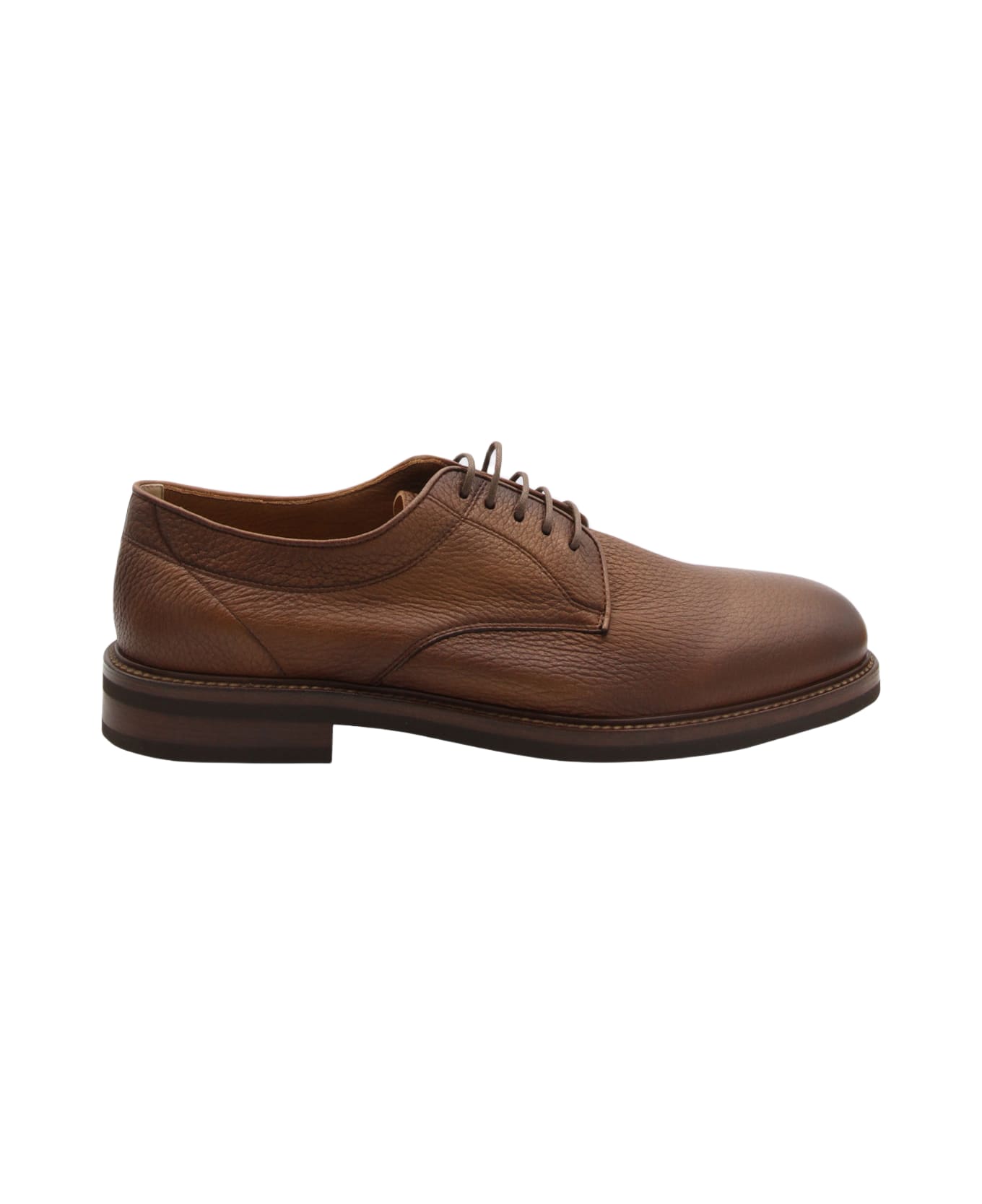 Brunello Cucinelli Cognac Leather Lace Up Shoes - Brandy ローファー＆デッキシューズ