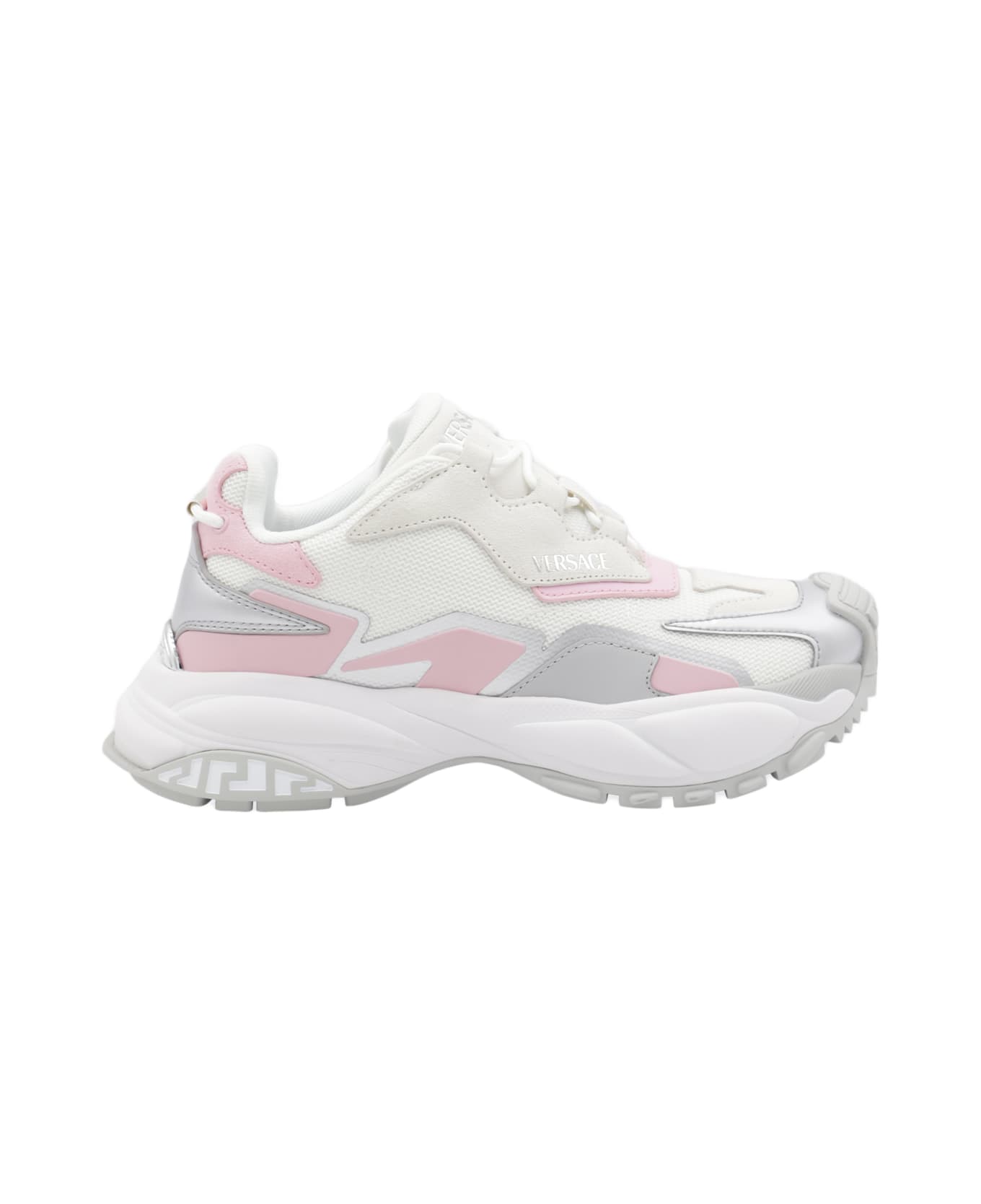 Versace White Sneakers - White+Pastel pink+Silver