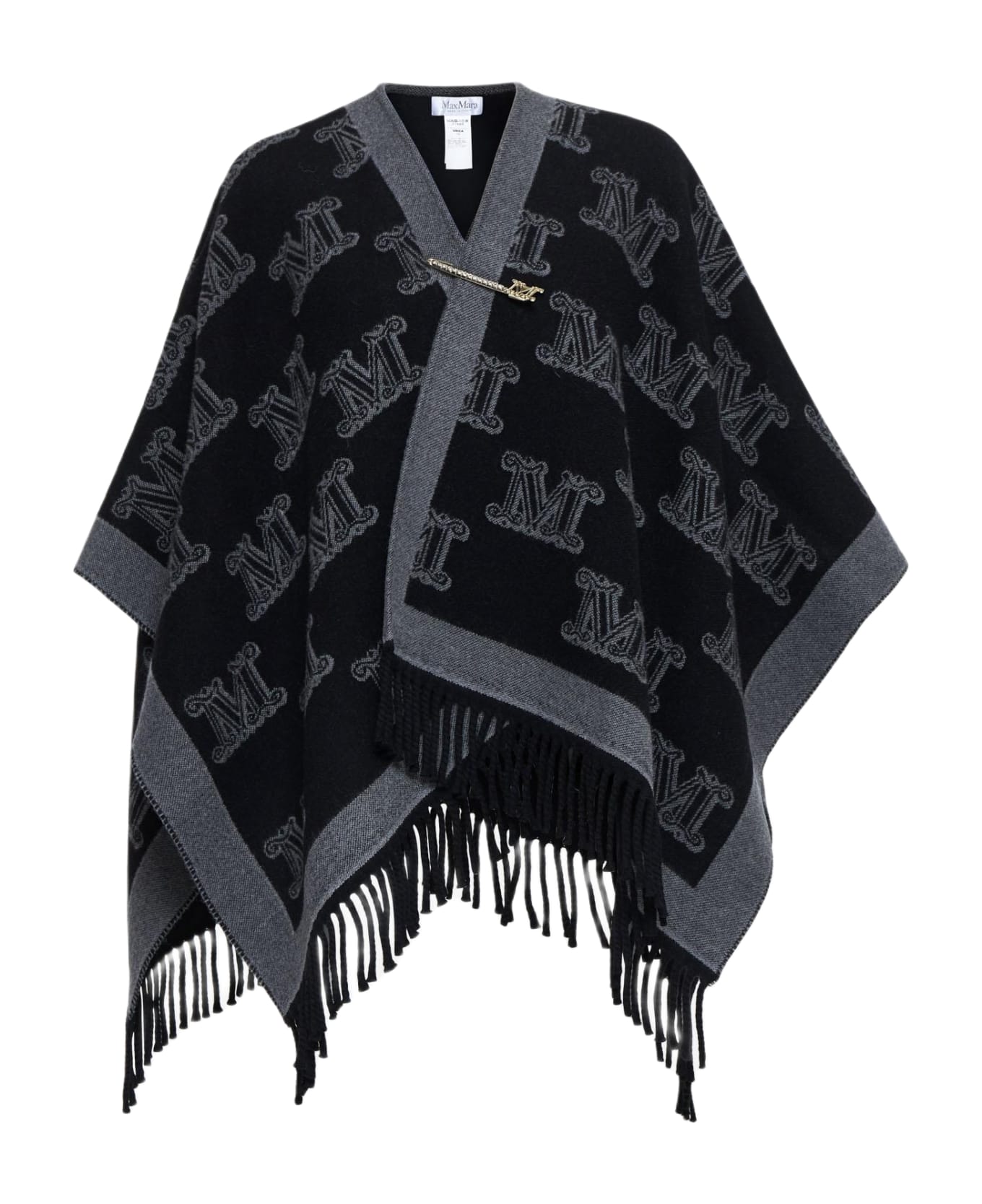 Max Mara Frine Safety-pin Wool Poncho - Black