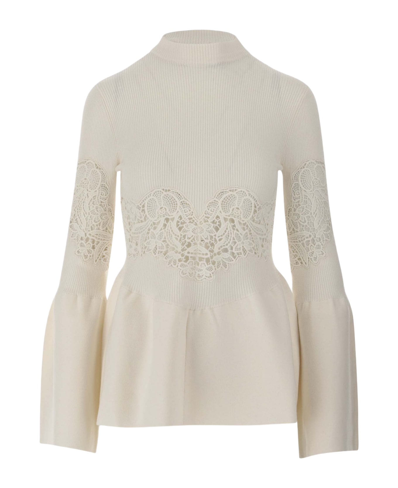 Chloé Stretch Wool Guipure Pullover - Ivory