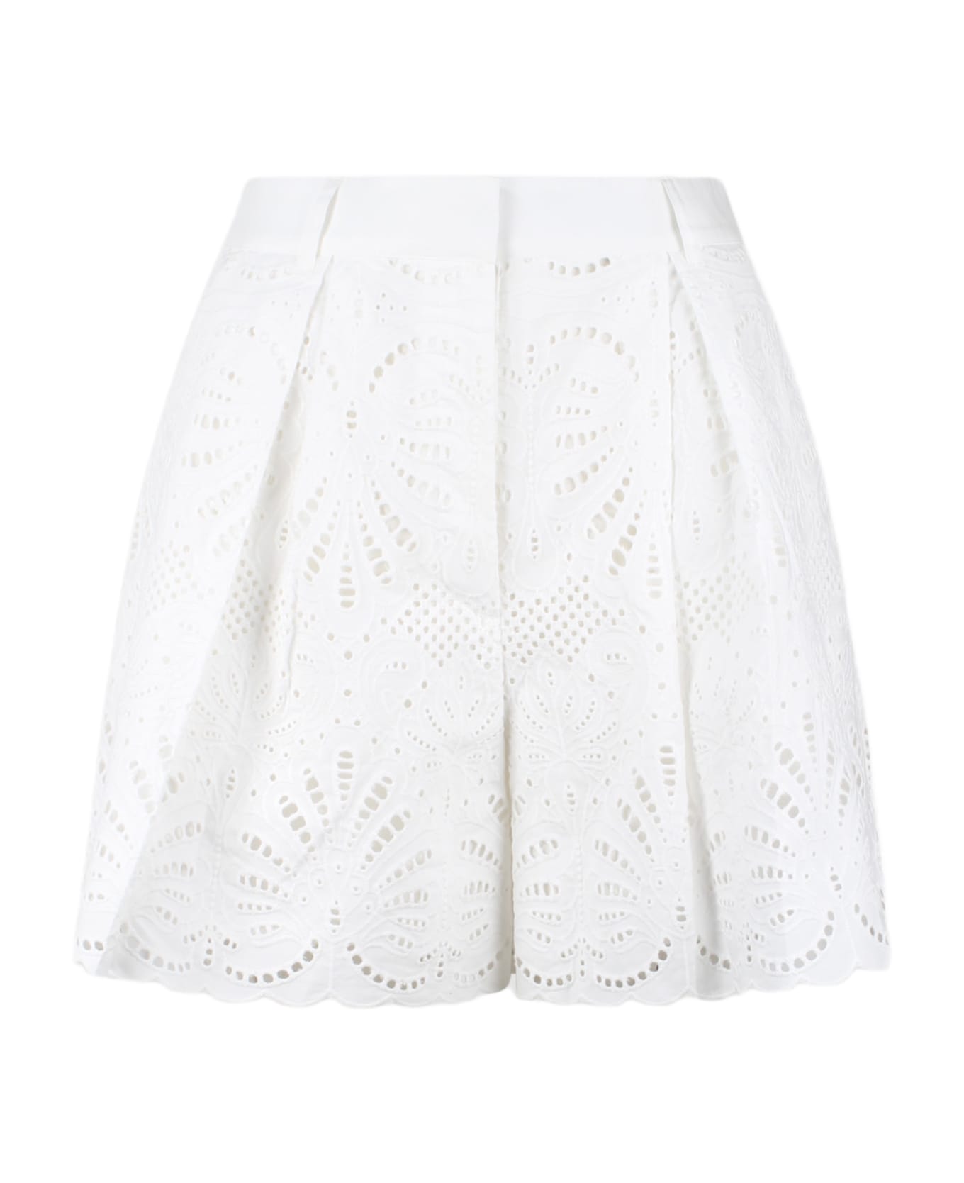 self-portrait Cotton Embroidery Shorts - White