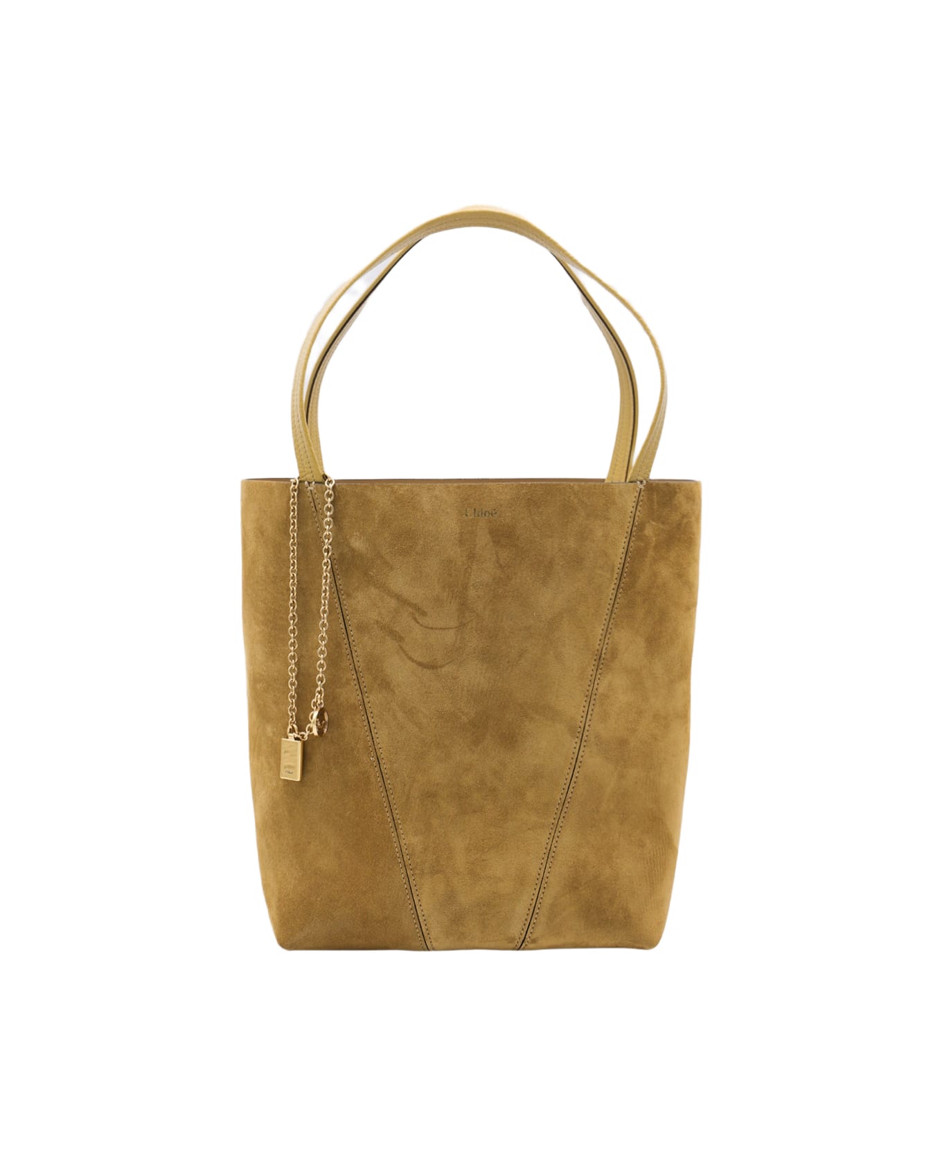 Chloé Dark Gold Leather Spin Tote - Gold Khaki