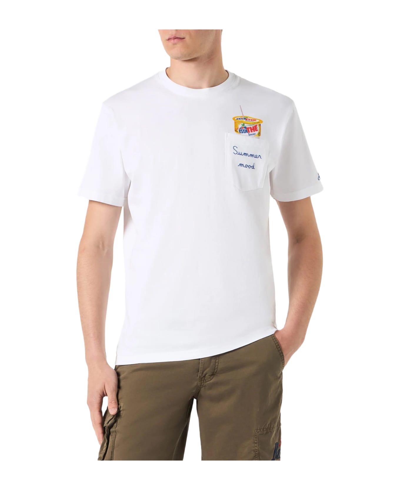 MC2 Saint Barth Man Cotton T-shirt With Estathé Summer Mood Print And Embroidery | Estathé® Special Edition - WHITE
