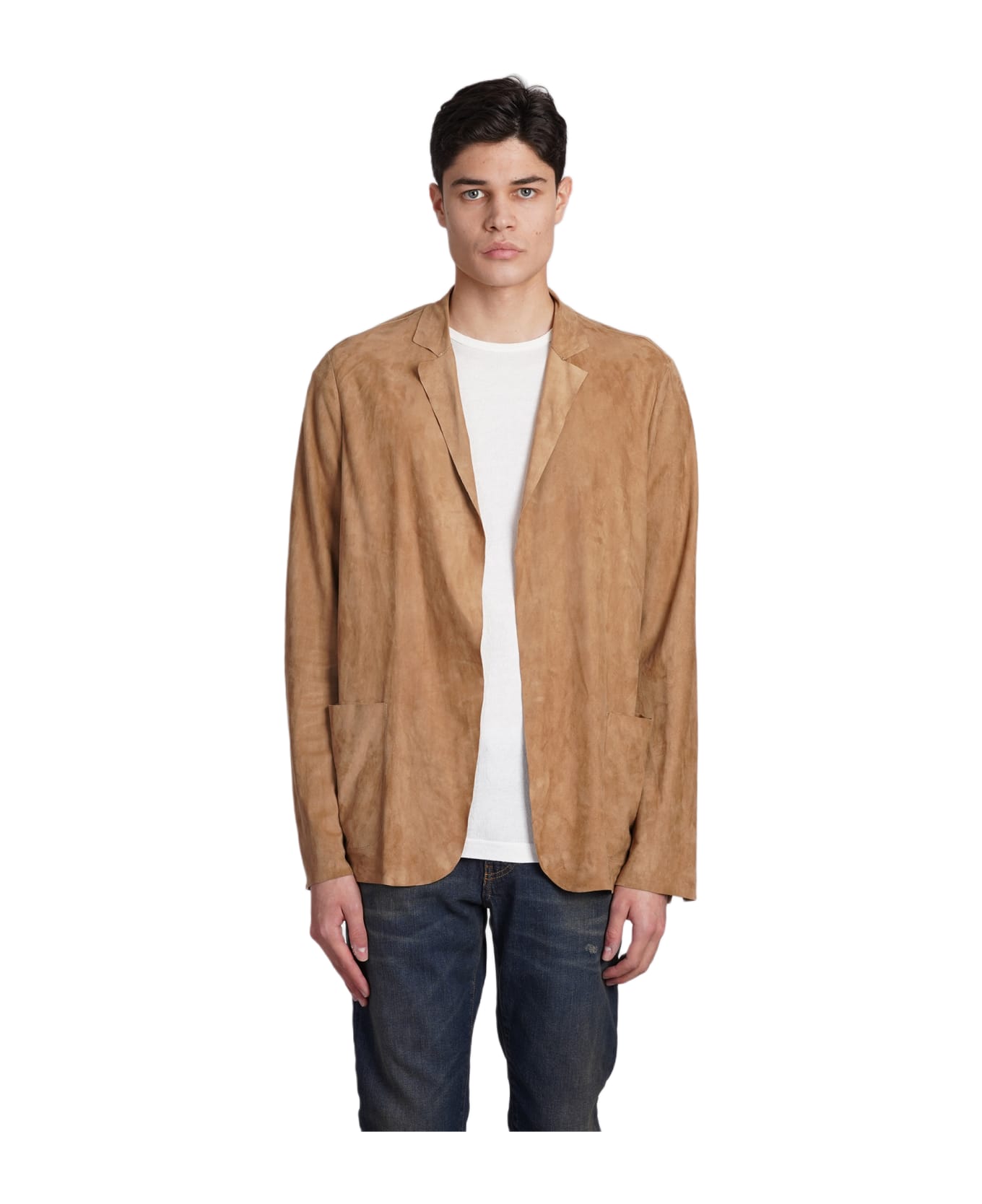 Salvatore Santoro Leather Jacket In Beige Suede - beige