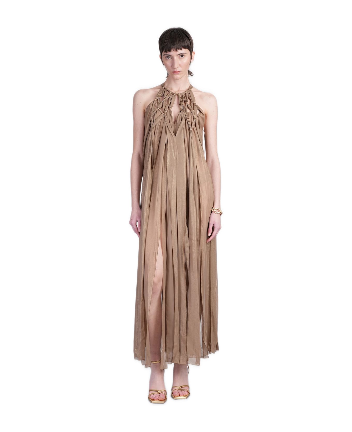 Cult Gaia Aditi Long Dress In Gold Silk - gold
