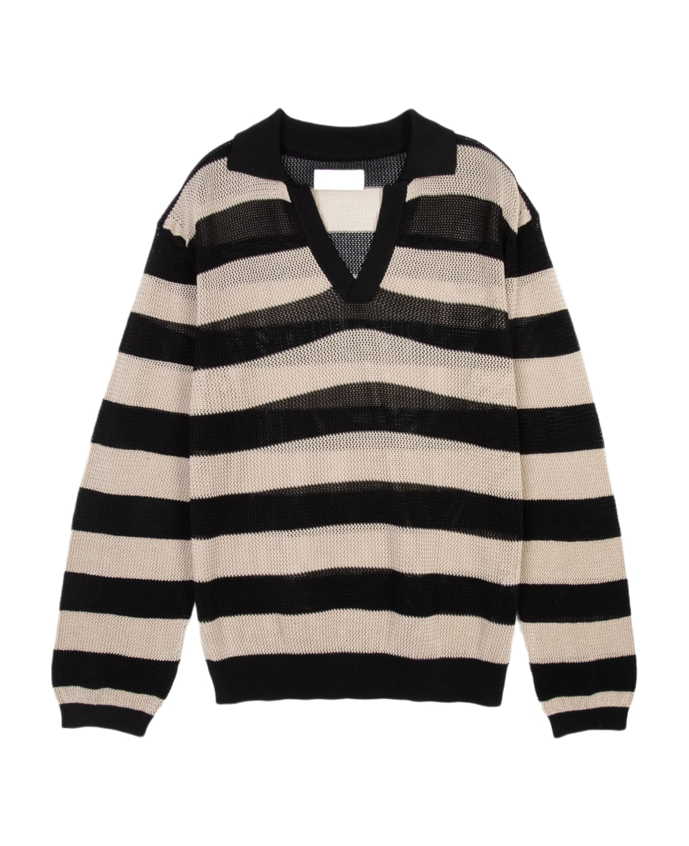 Laneus Mesh Polo Shirt Long Sleeves Man Beige and black striped mesh knitted polo shirt - Mesh polo shirt - Nero/beige ニットウェア