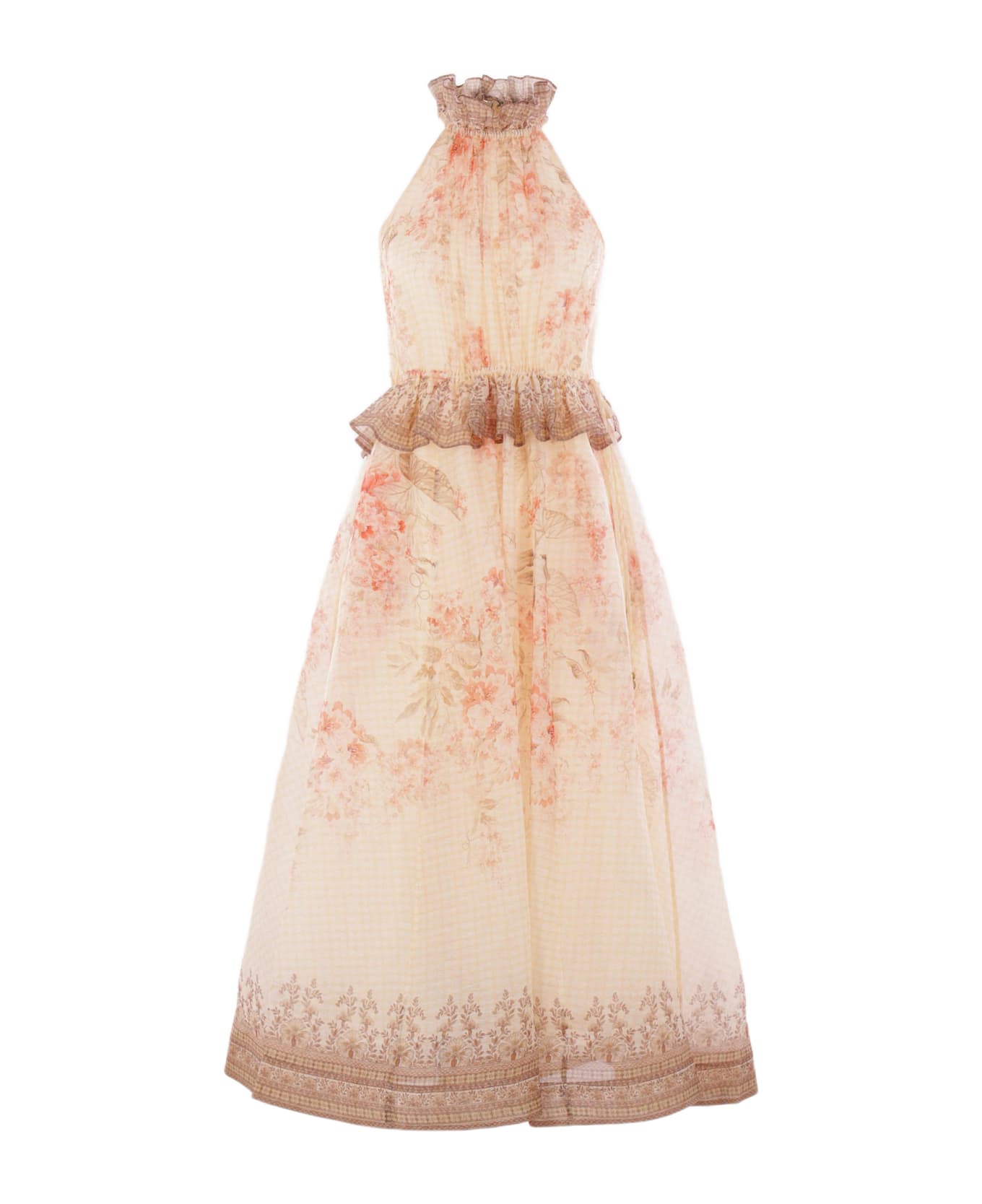 Zimmermann Illuminate Midi Dress In Linen And Silk - PINK