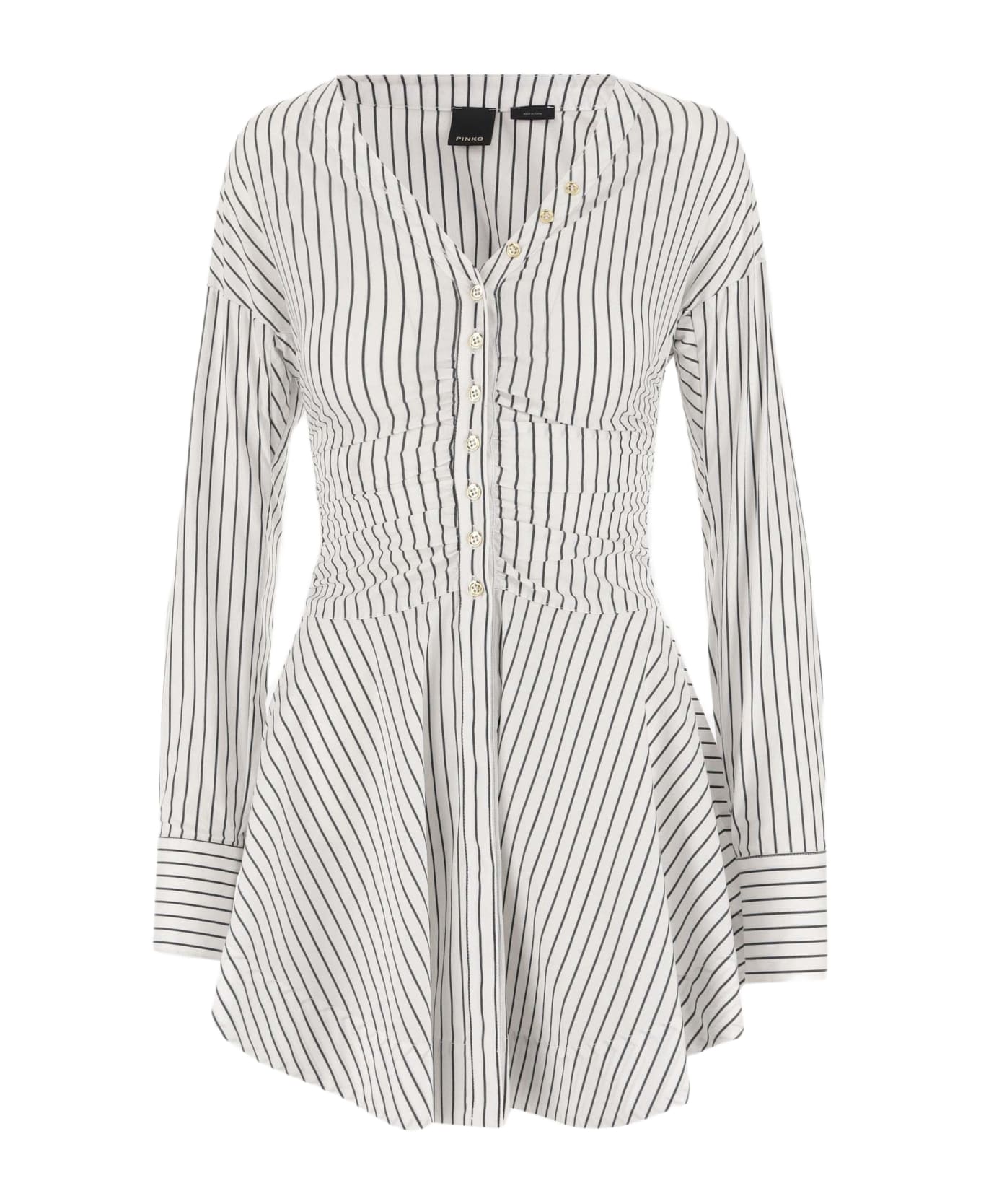 Pinko Stretch Cotton Blend Dress With Striped Pattern - WHITE