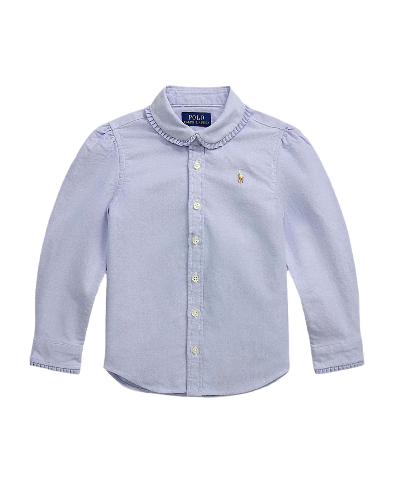 Polo Ralph Lauren Cotton Shirt With Ruffle - Clear Blue