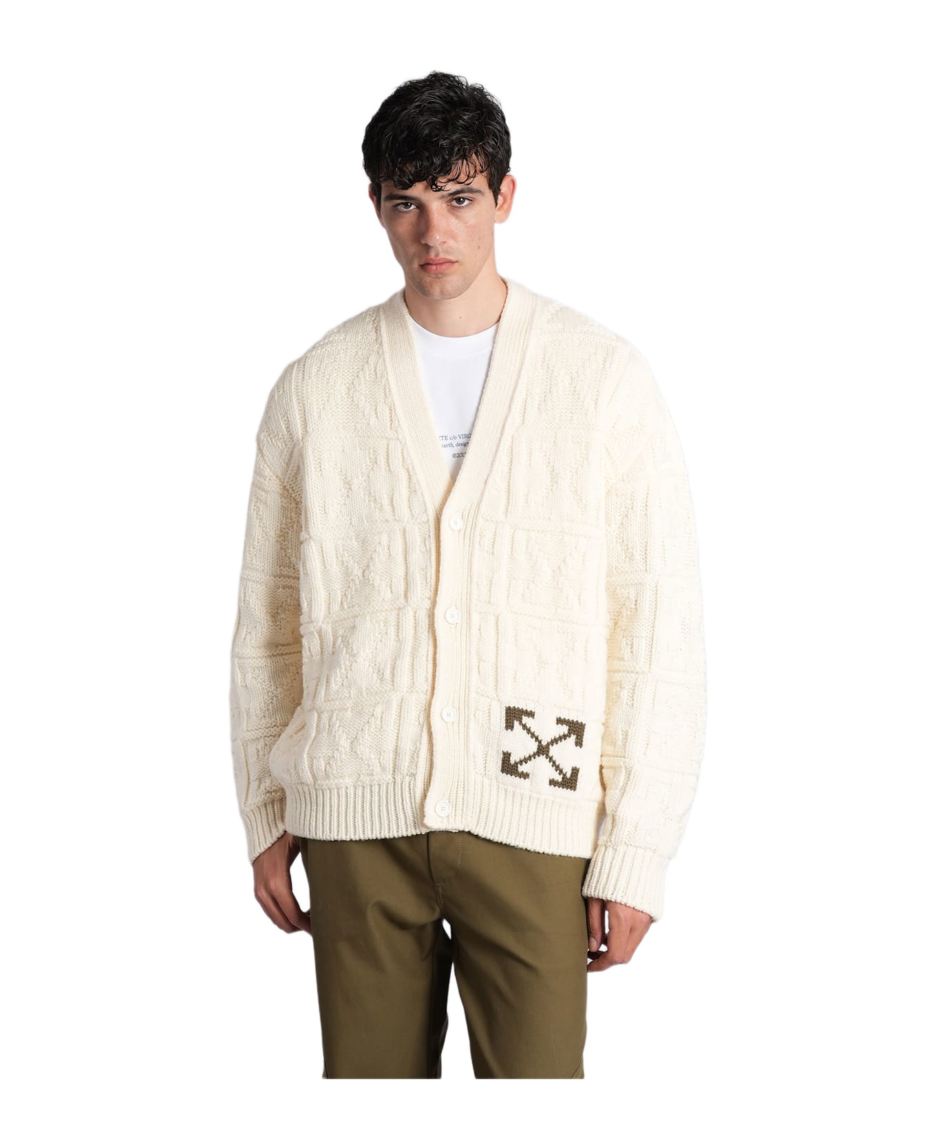 Off-White Cardigan In Beige Wool - beige