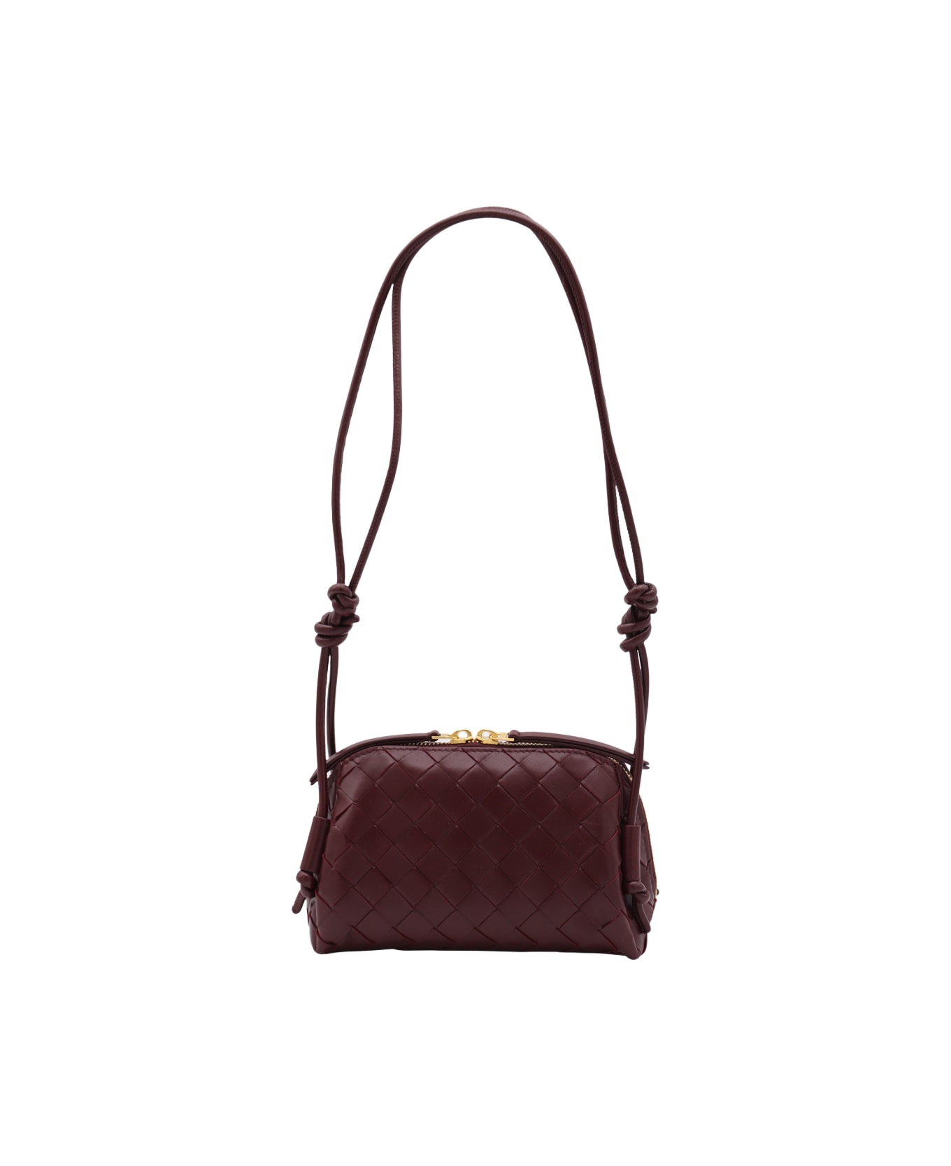 Bottega Veneta Dark Red Leather Concert Pouche - BAROLO/GOLD