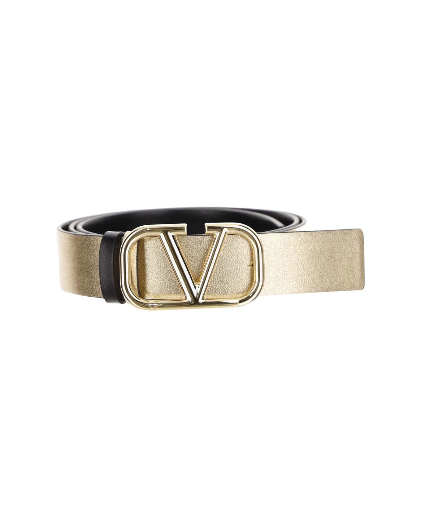 Valentino Garavani 30mm Vlogo Signature Reversible Leather Belt - Golden