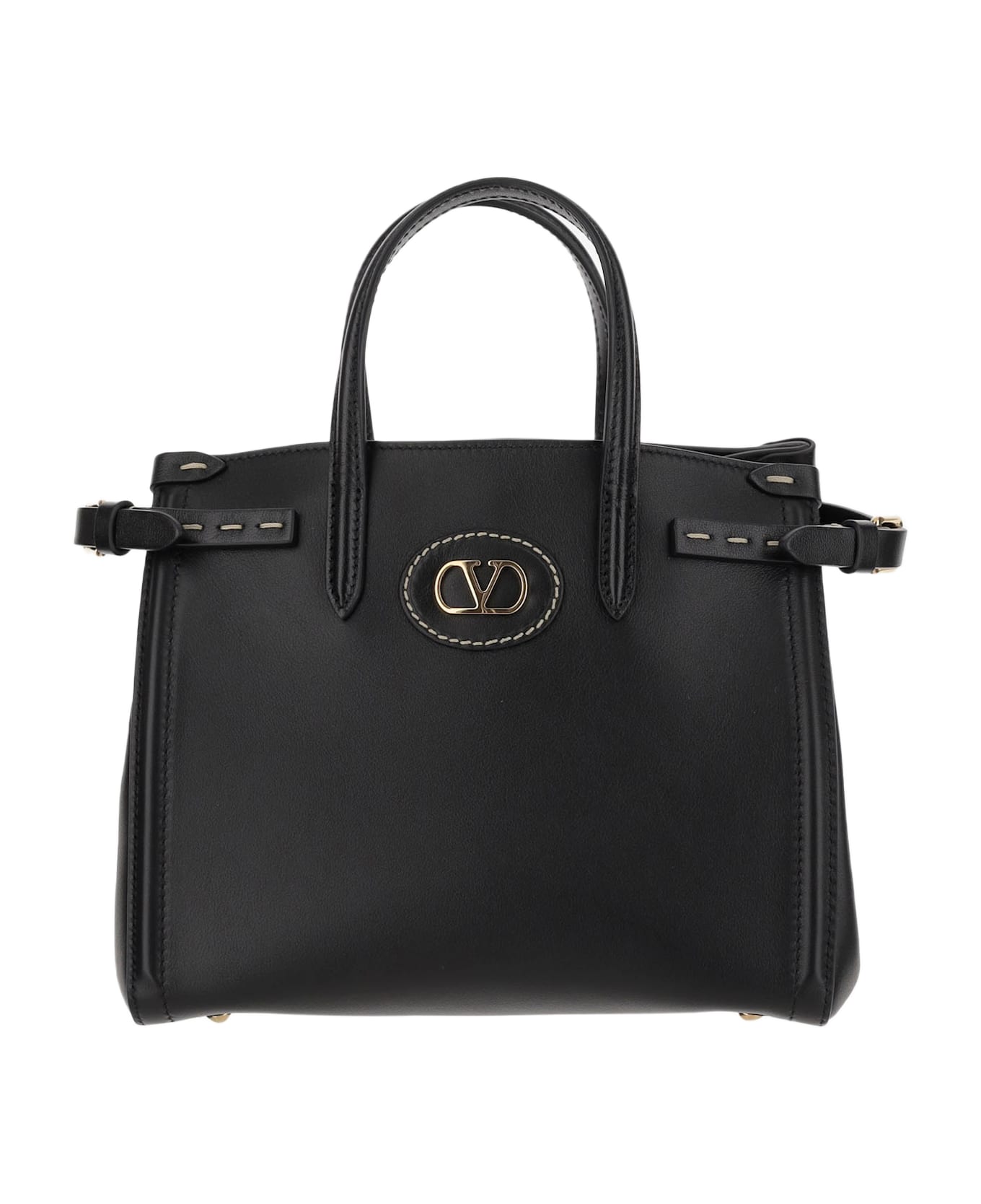 Valentino Garavani Leather Logo Hand Bag - Black