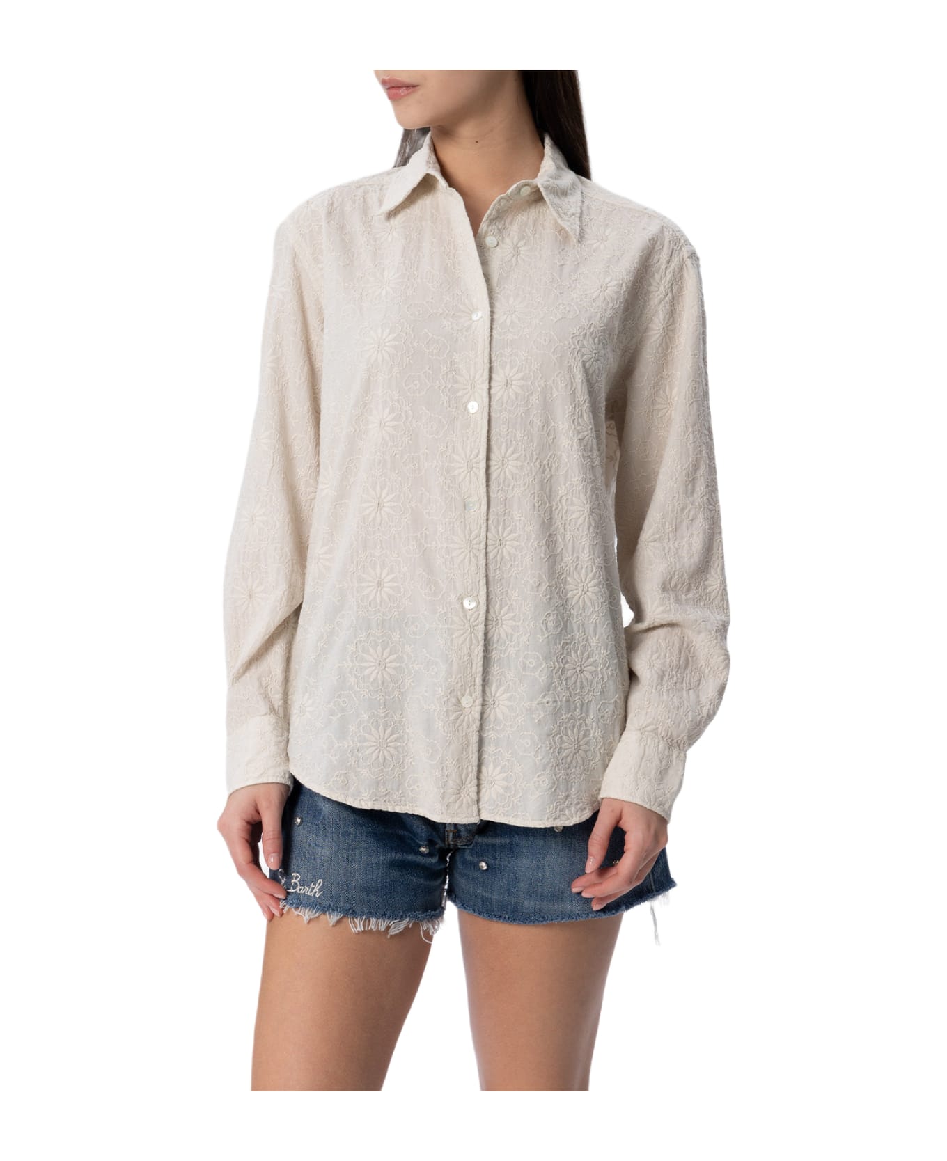 MC2 Saint Barth Woman Classic Sangallo Cotton Shirt Meredith - WHITE