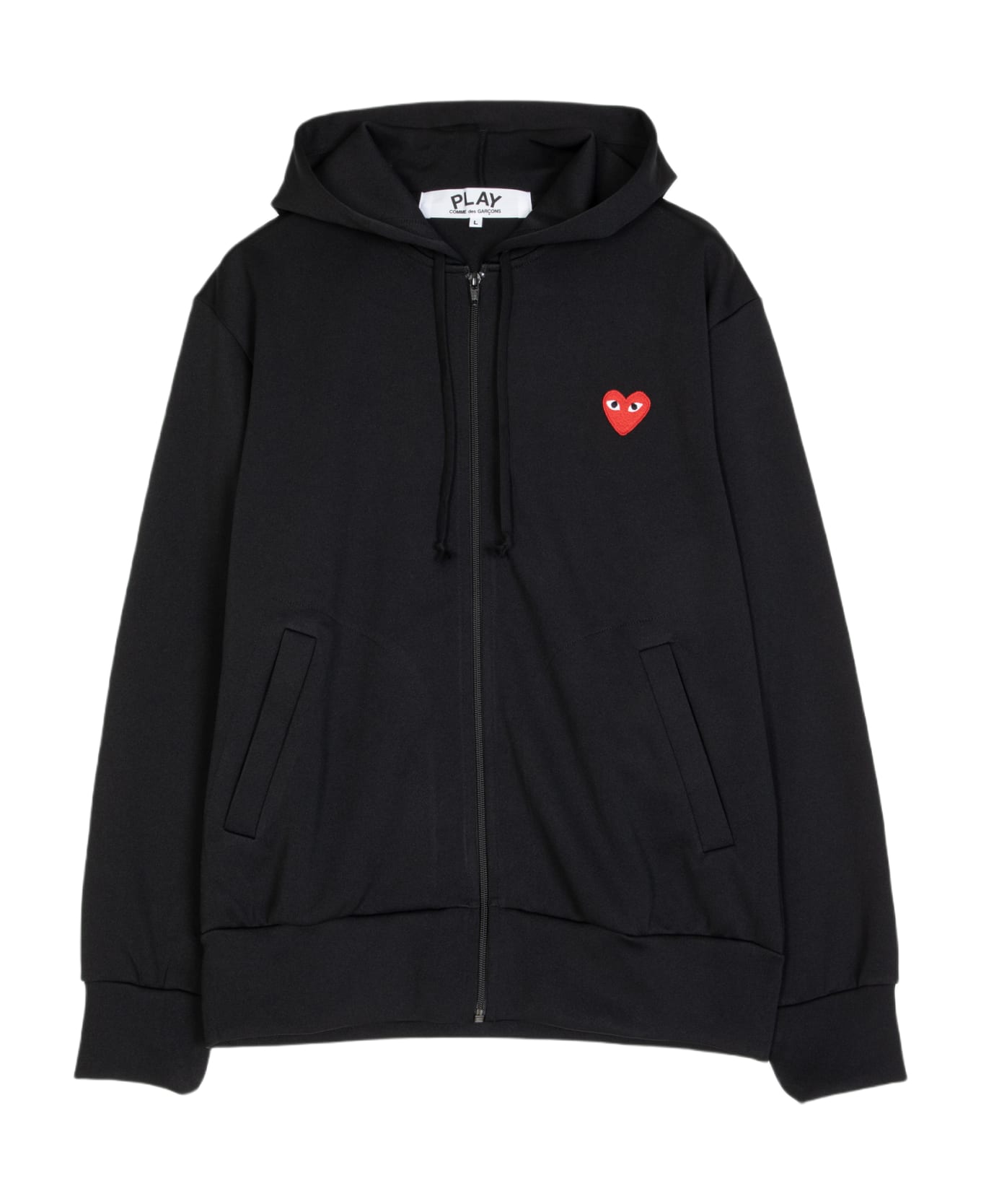 Comme des Garçons Play Mens Sweatshirt Knit Black hoodie with zip and heart patch at chest - Nero