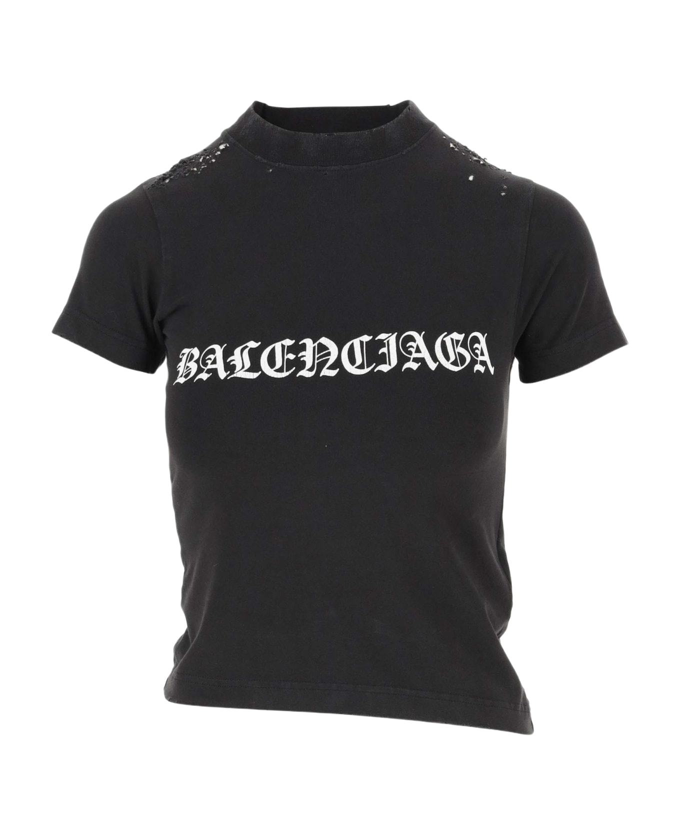 Balenciaga Stretch Cotton T-shirt With Logo - Black Tシャツ