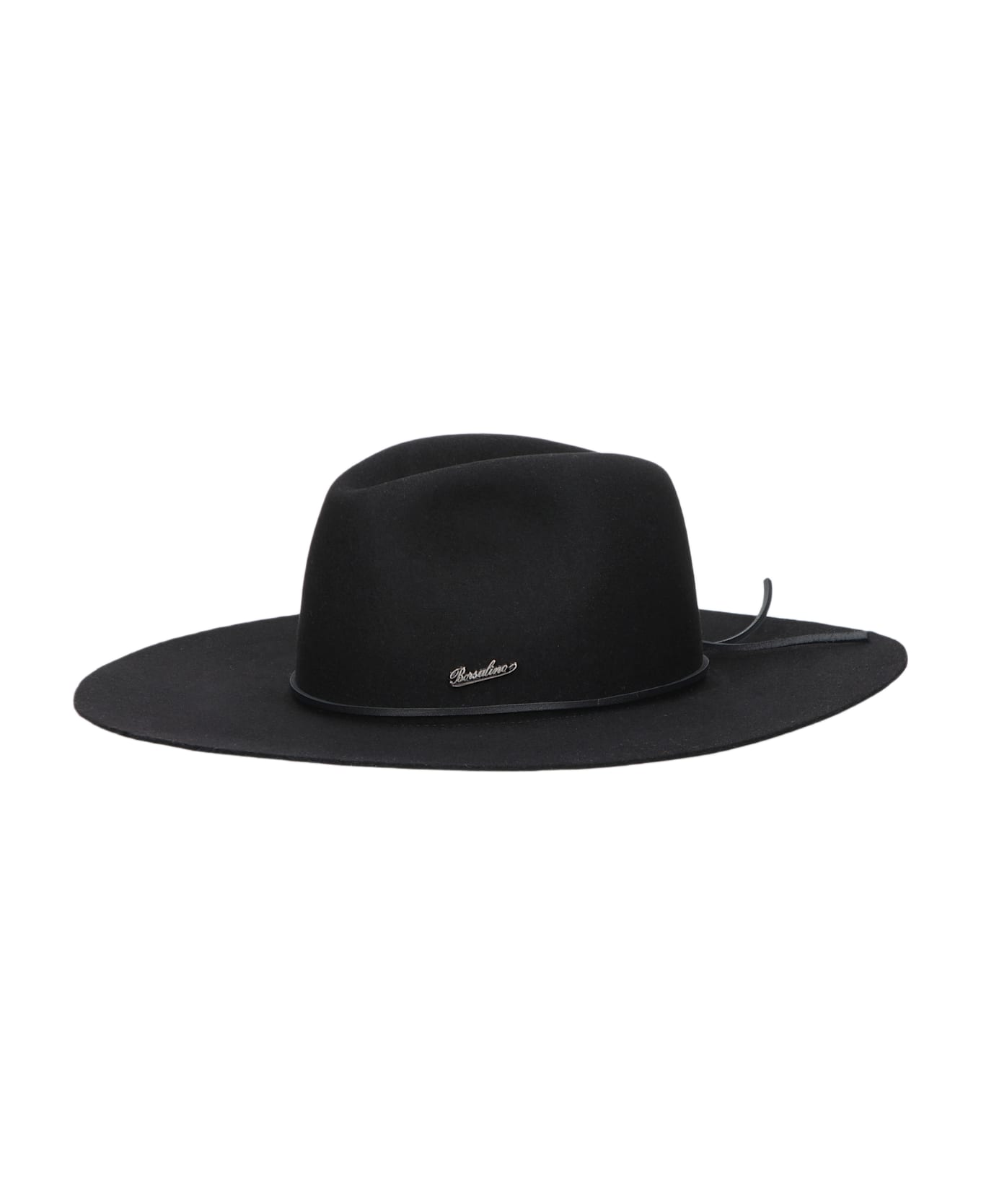 Borsalino Heath Alessandria Brushed Felt With Leather Hatband - BLACK, TONE ON TONE HATBAND