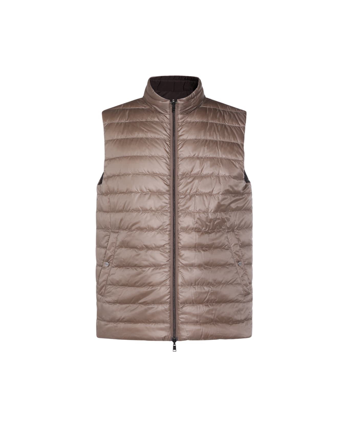Herno Beige And Brown Reversible Down Jacket - TORTORA-MARRONE