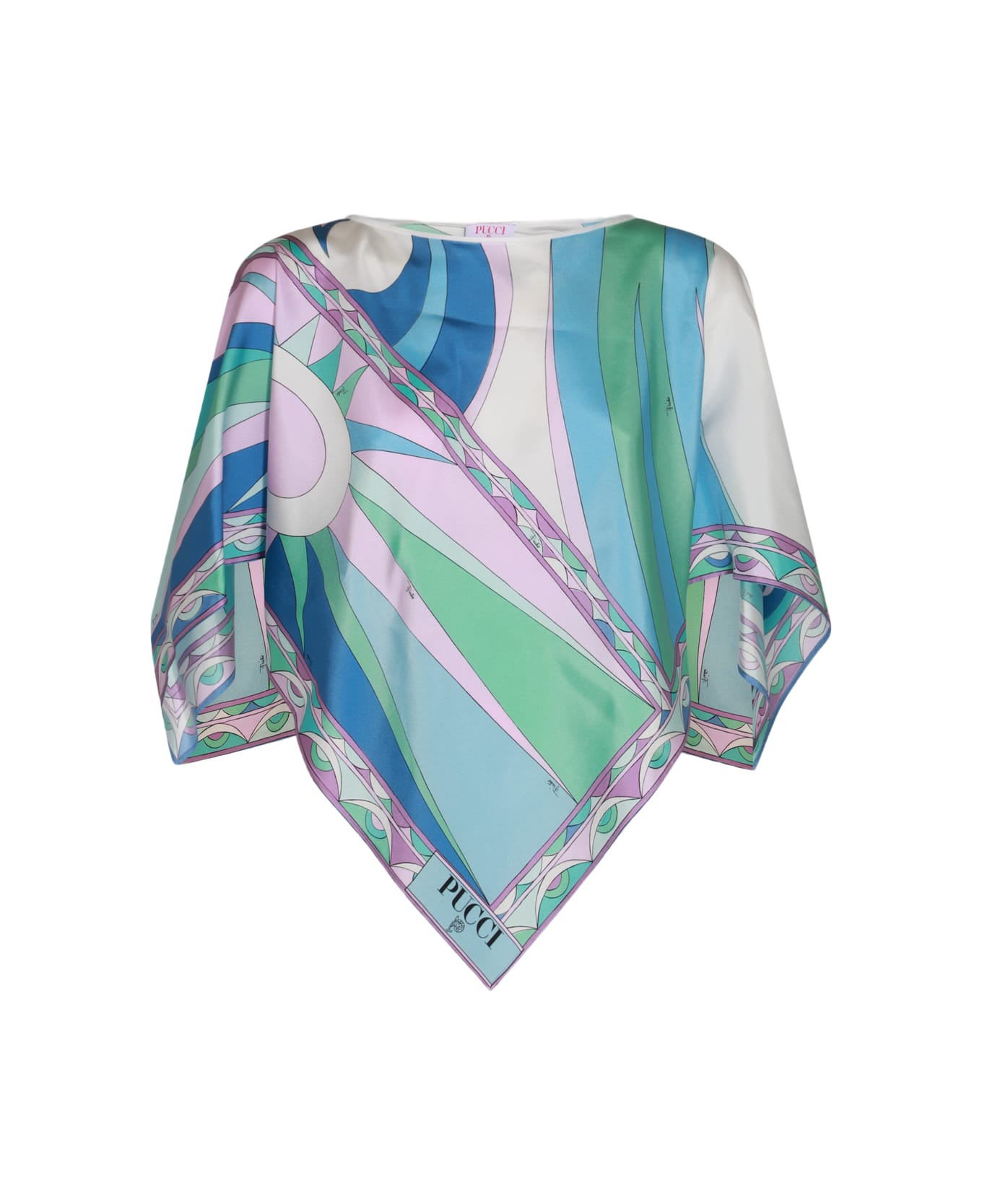 Pucci Multicolor Silk Top - CELESTE/BIANCO