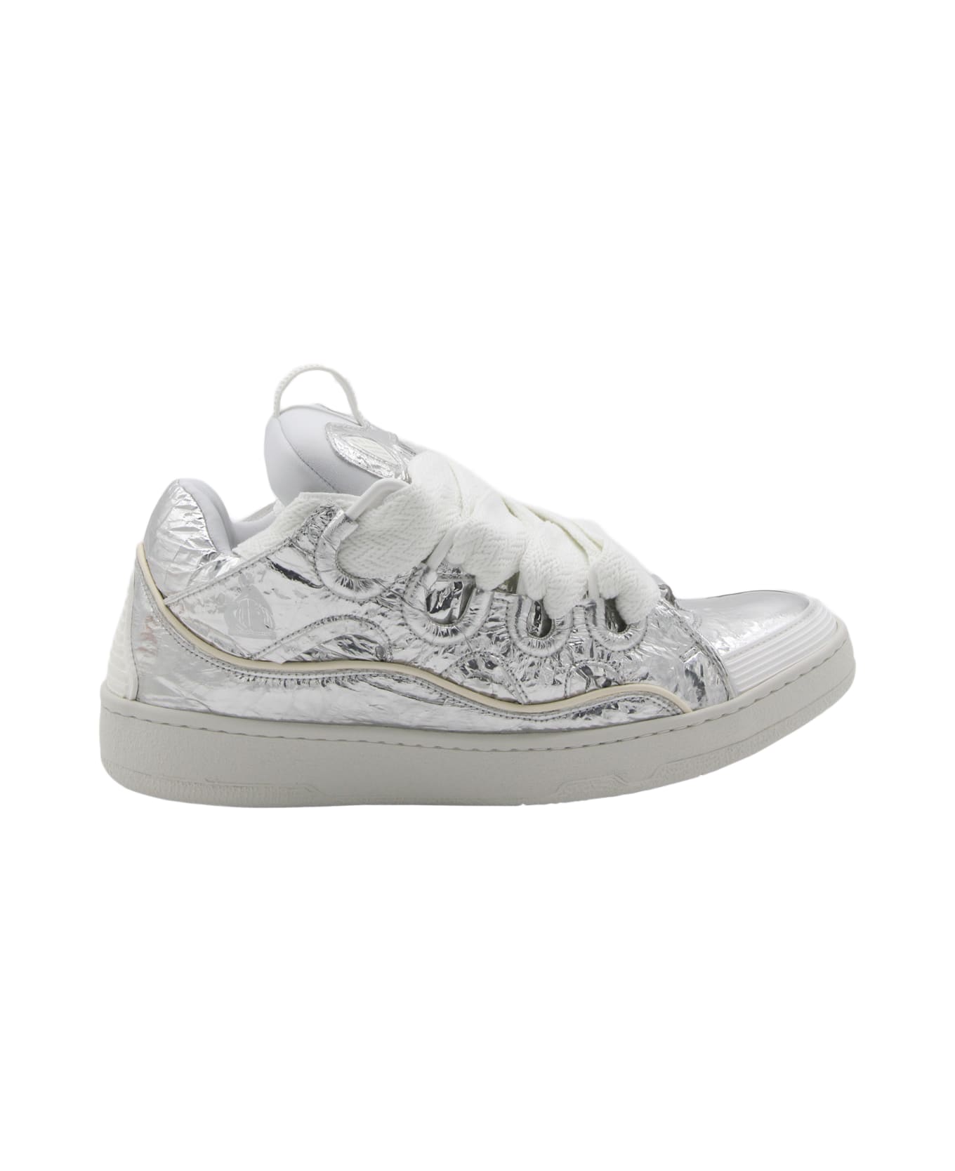 Lanvin Silver Leather Curb Sneakers - Silver