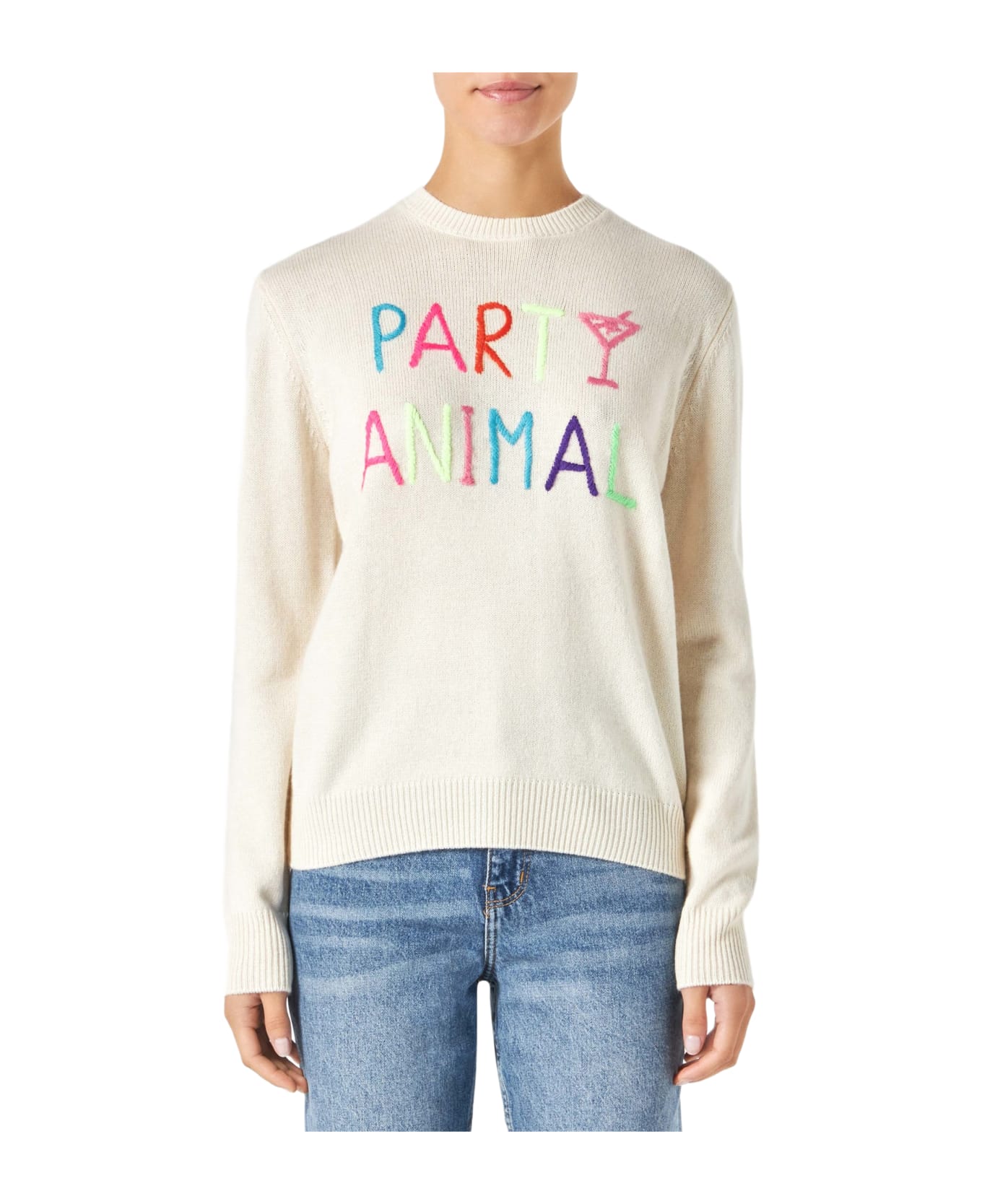 MC2 Saint Barth Woman Sweater With Party Animal Embroidery | Niki Dj Special Edition - WHITE ニットウェア