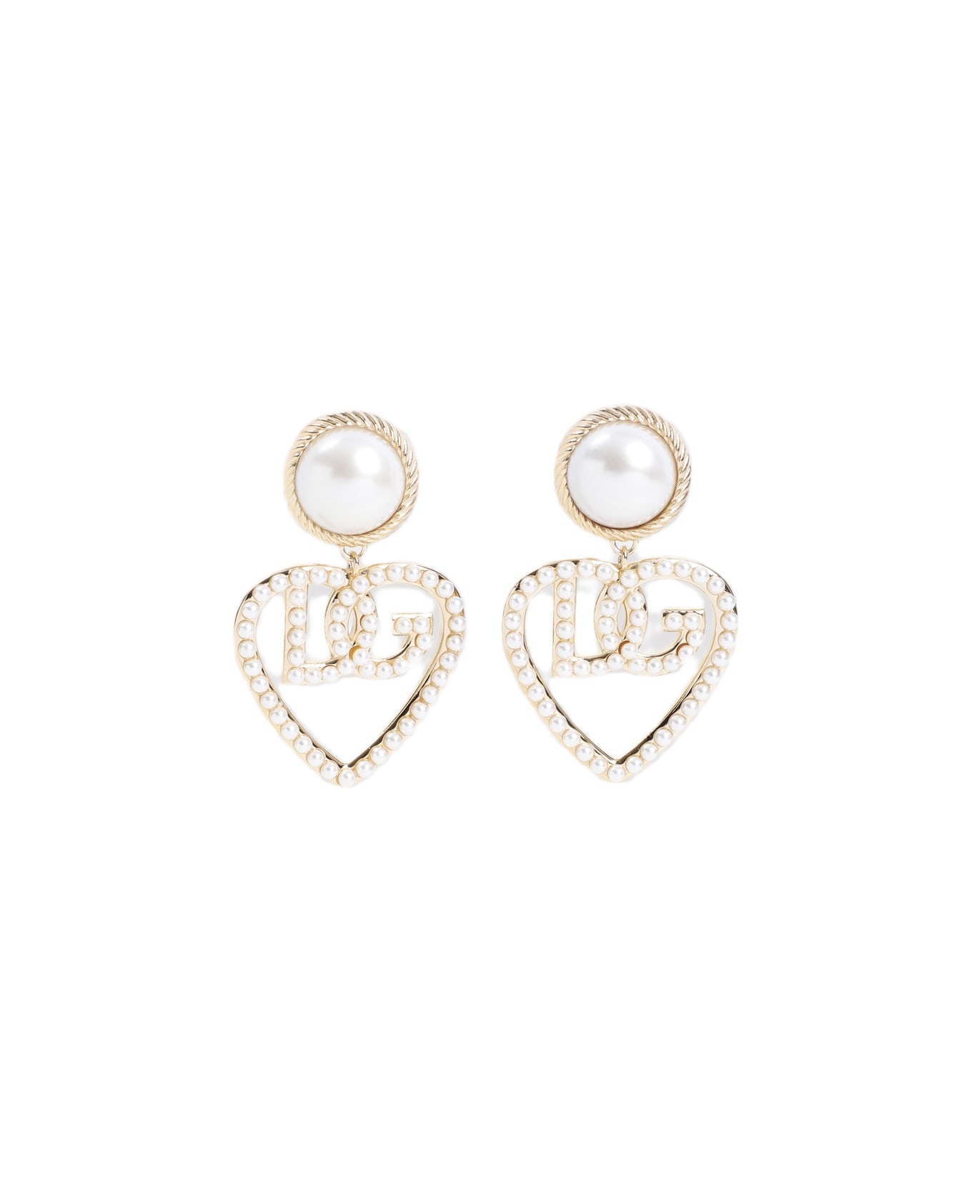 Dolce & Gabbana Heart Pendant Logo Earrings - Oro